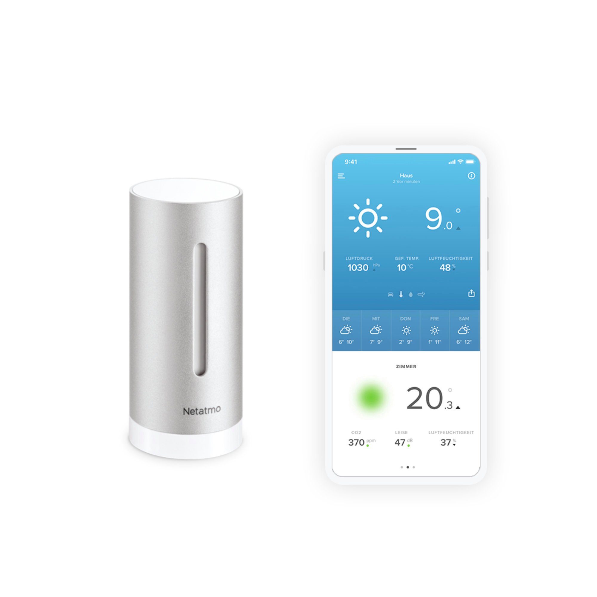 Netatmo Wetterstation, Netatmo für Smart-Home-Steuerelement Innenmodul CO2 Zusatz Messgerät,