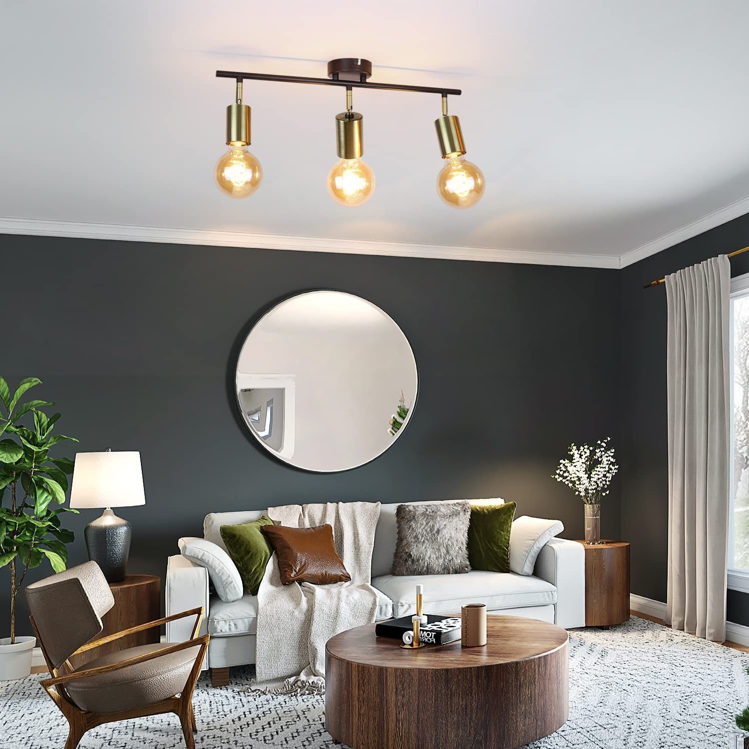 ZMH Deckenleuchten Hängend Deckenstrahler Vintage E27 Schwarz-Gold, ohne Leuchtmittel, Modern Deckenspots für Esszimmer Küche