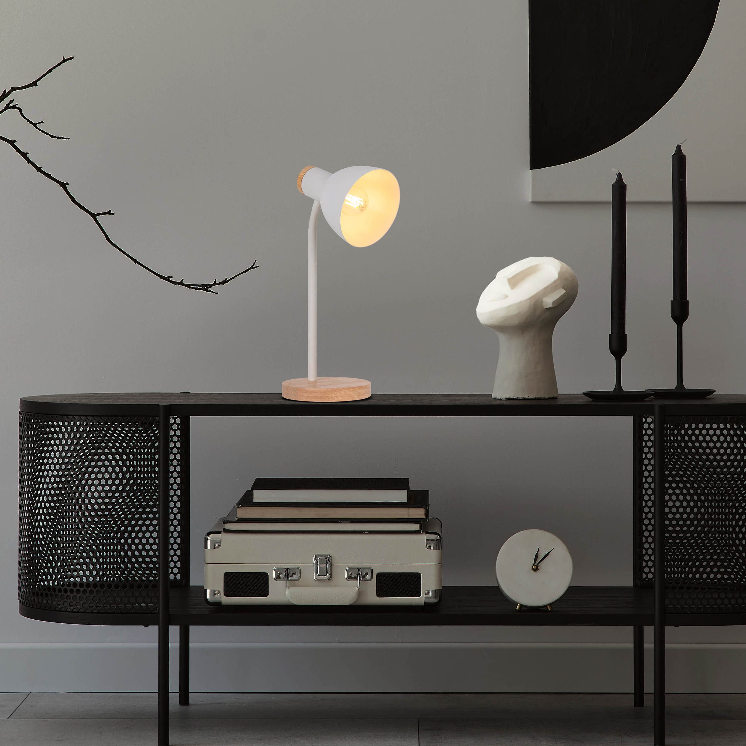 näve Schreibtischlampe Marie, ohne Leuchtmittel, Fuß und Schirm z.T. aus Holz, Schirm flexibel beweglich, E14 – Bild 2 von 5