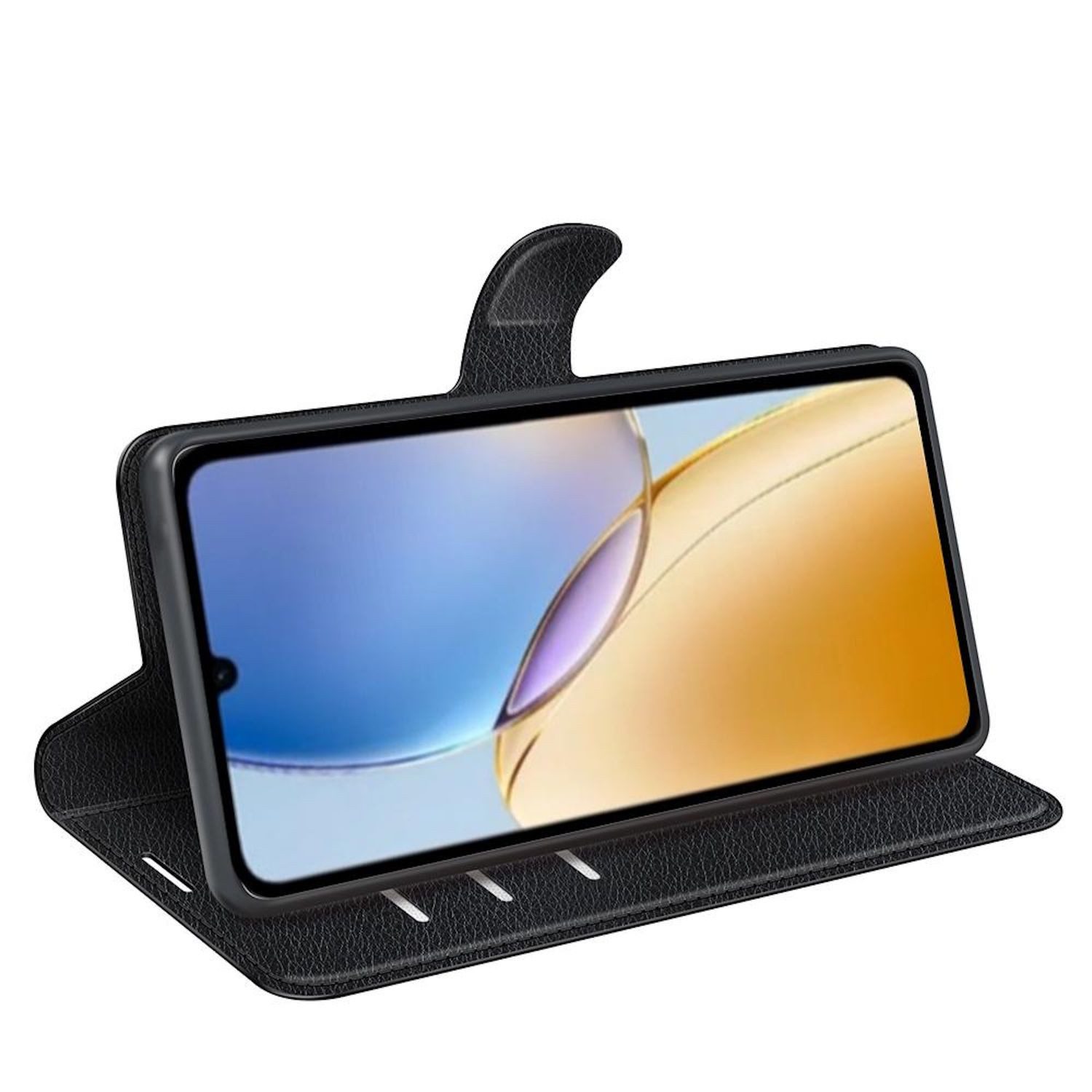 Wigento Smartphone-Hülle Für ZTE Blade A56 Kunstleder Book Wallet Handy Tasche Hülle Schwarz, Kunstleder Hülle mit Kartenfächern und Standfunktion