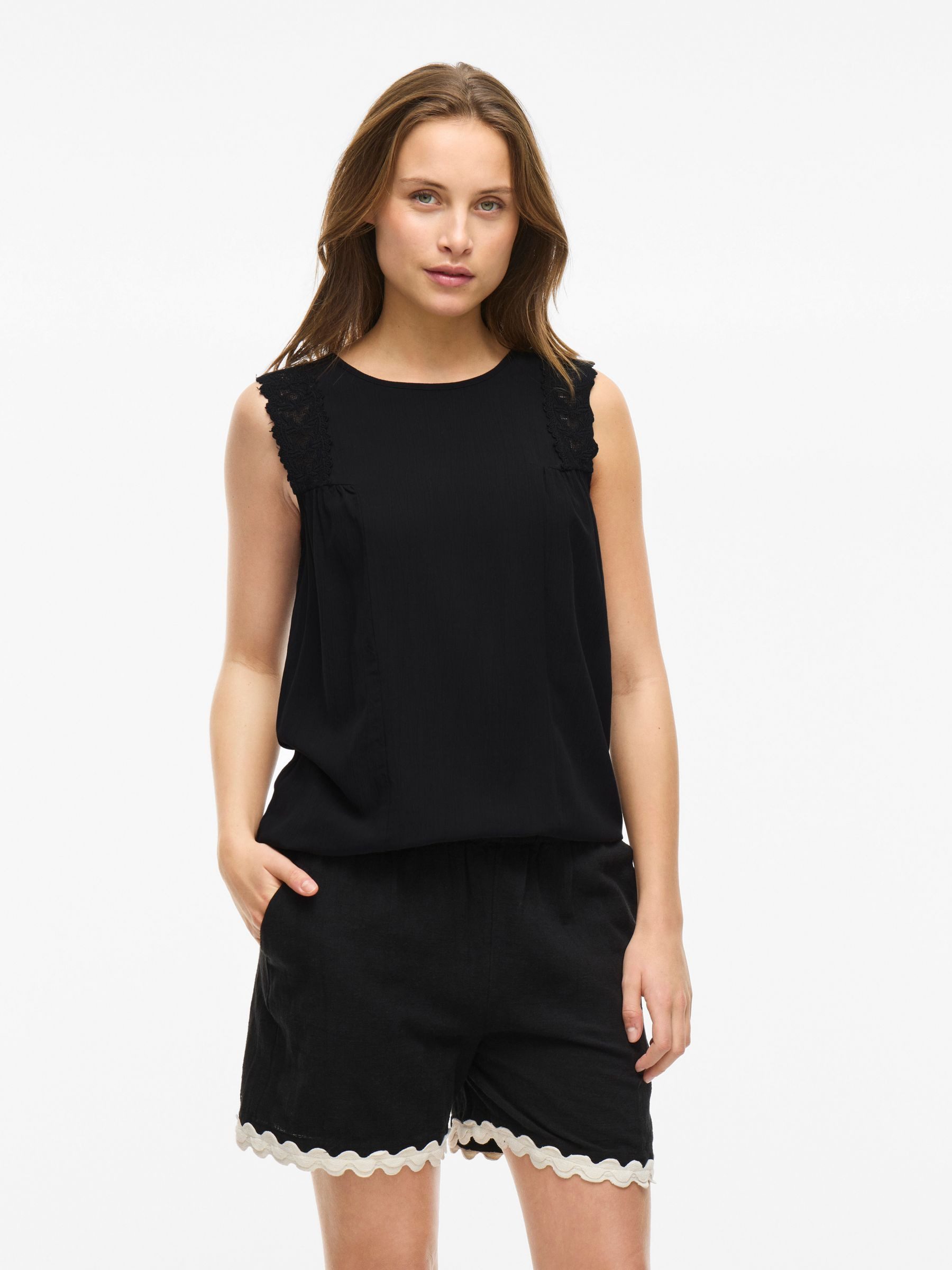 Vila Blusenshirt Elegantes Design mit Spitzenbesatz günstig online kaufen