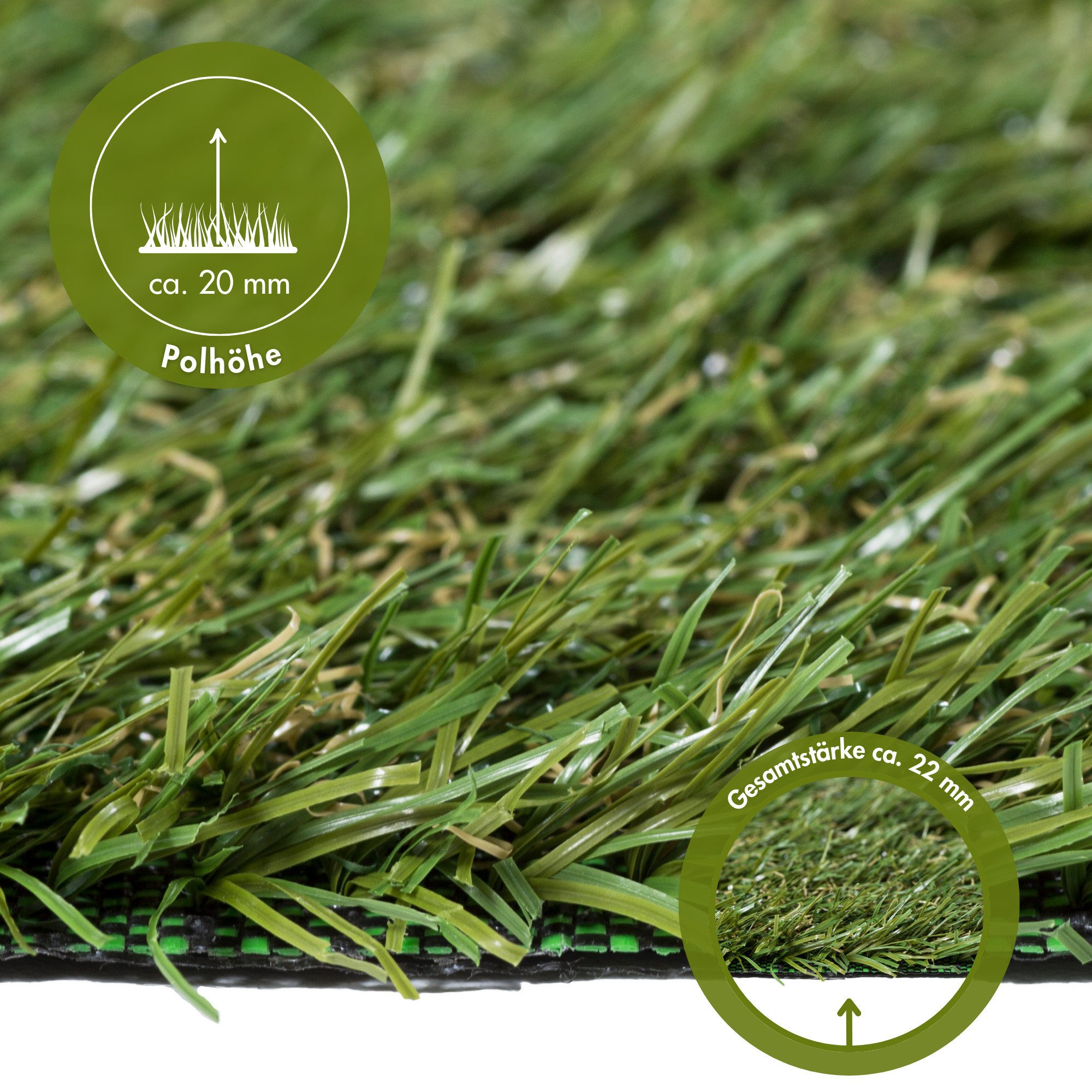 OTTO home Kunstrasen Havanna, Gesamthöhe 22 mm, rechteckig, für Balkon & Terrasse, realistische Rasenoptik, mit Drainagelöchern