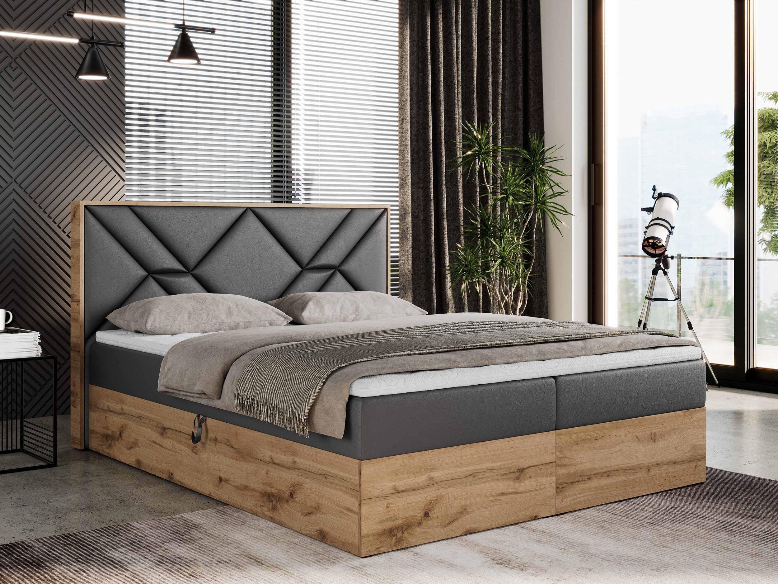 MKS MÖBEL Boxspringbett GUNAR (Set, Packung, Zwei Bettkästen, Gepolstertes Kopfteil, Bett mit Multipocket-Matratze), Doppelbett, Multipocket-Matratze und Topper, Möbelplatten