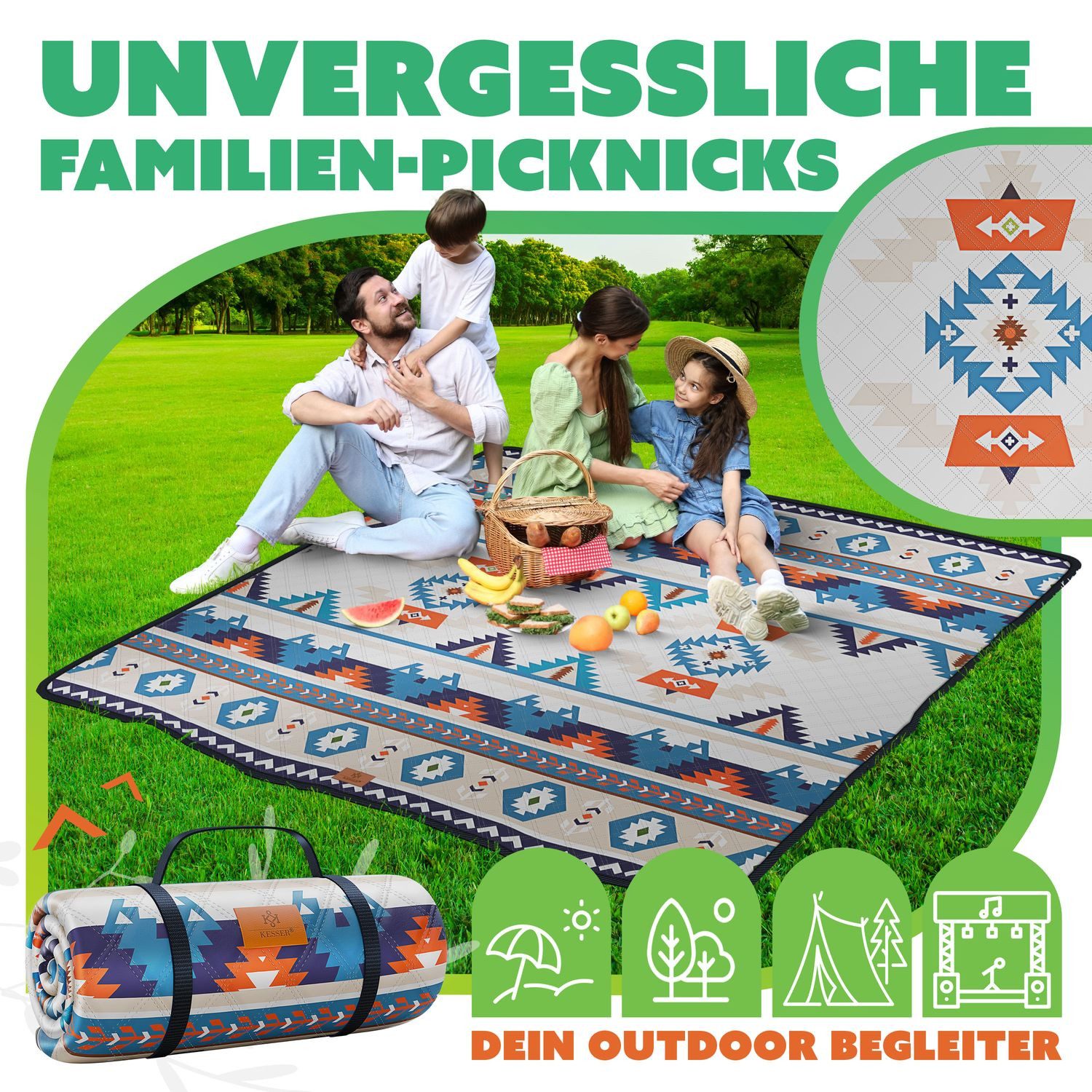 Picknickdecke, KESSER, Stranddecke Outdoor Decke XXL