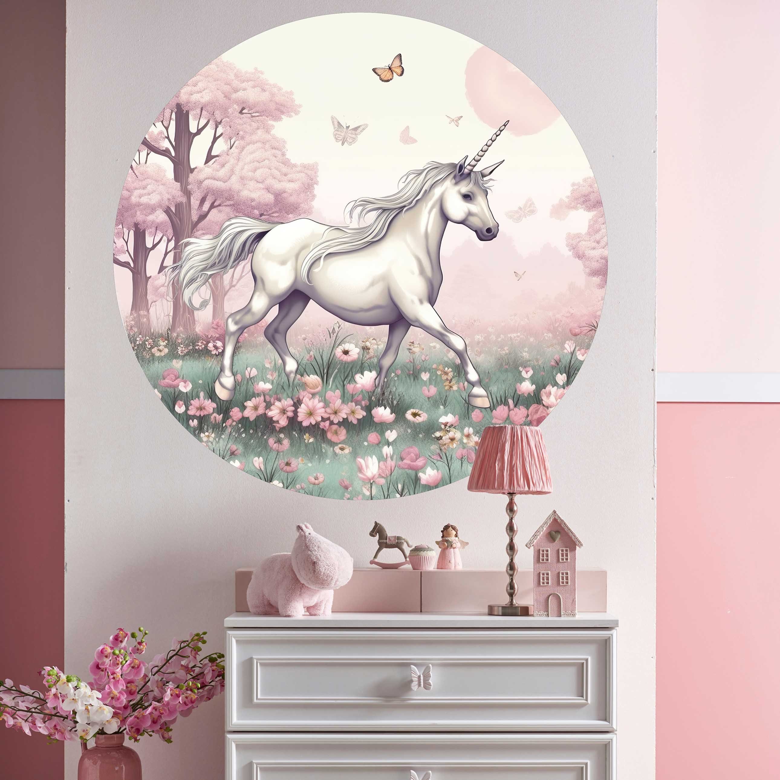 WANDKIND Wandtattoo Einhorn RUND V417 Blumenwiese, wieder ablösbar – Bild 3 von 5