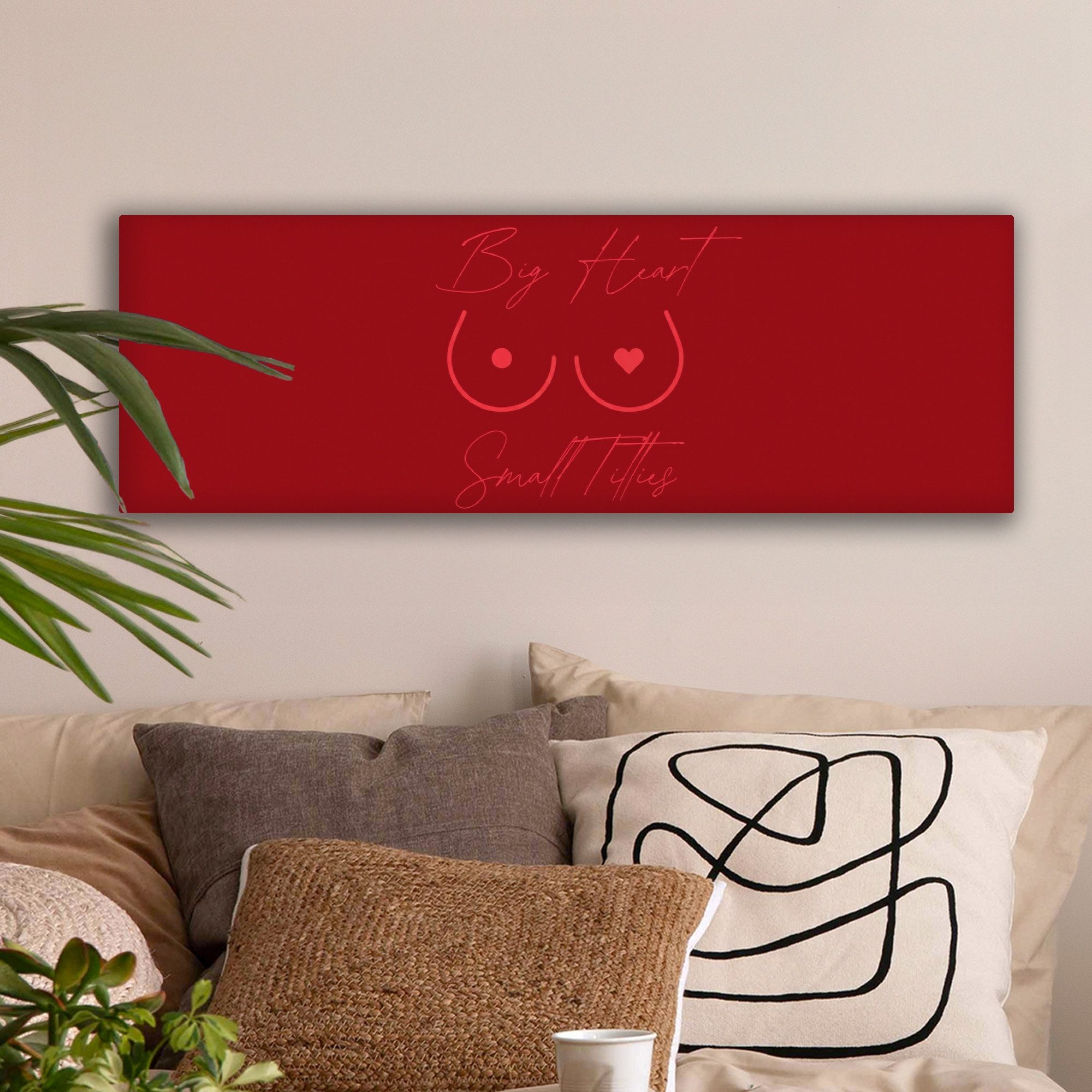OneMillionCanvasses® Leinwandbild Panorama Große Titten kleines Herz - Rot - Herz, Fotodruck (1 St), Wandbild, Deko Schlafzimmer Wohnzimmer Flur 60x20 cm