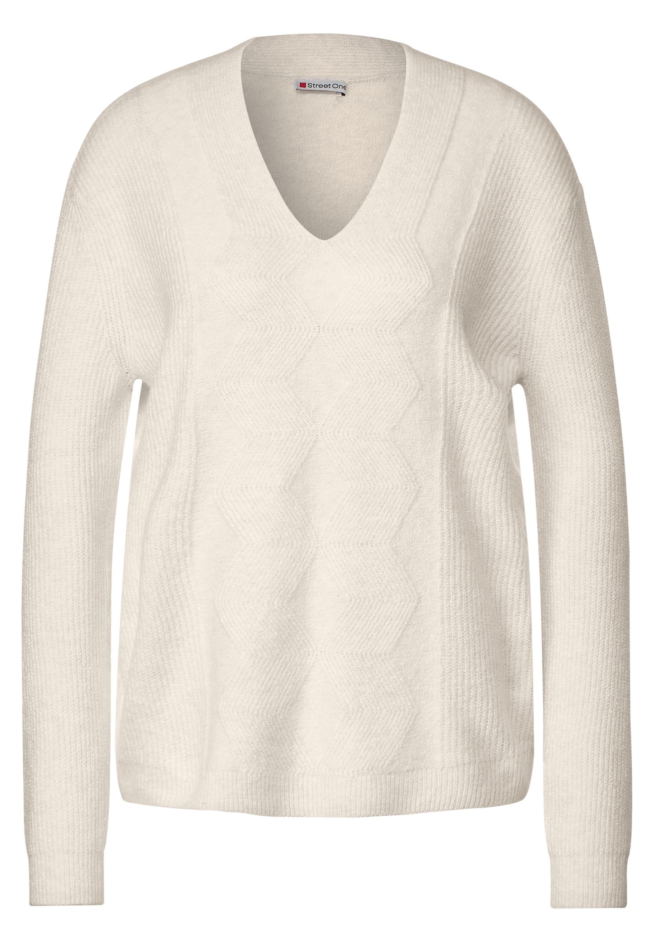 ONE STREET white cream Strickpullover melange