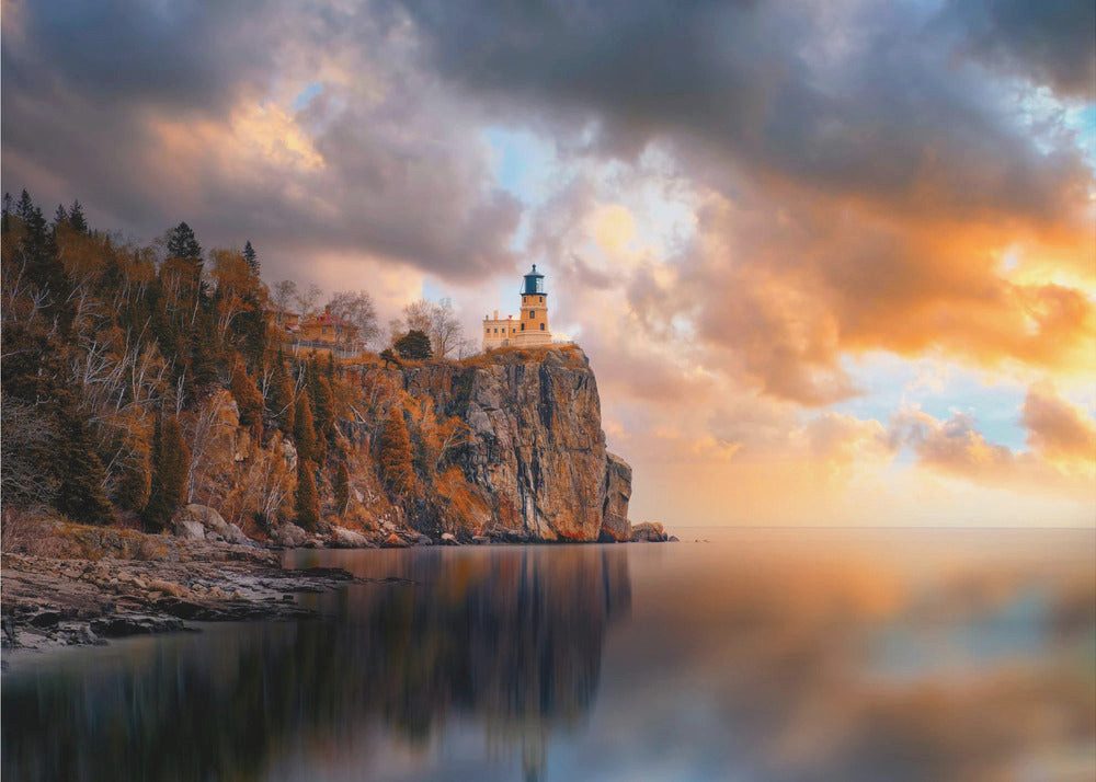 Papermoon Leinwandbild "A Cloudy Day at Split Rock Lighthouse" von Like He, 250 g/m² Galeriedruck, Auf Holzkeilrahmen, brillante UV-beständige Farben, Made in Germany