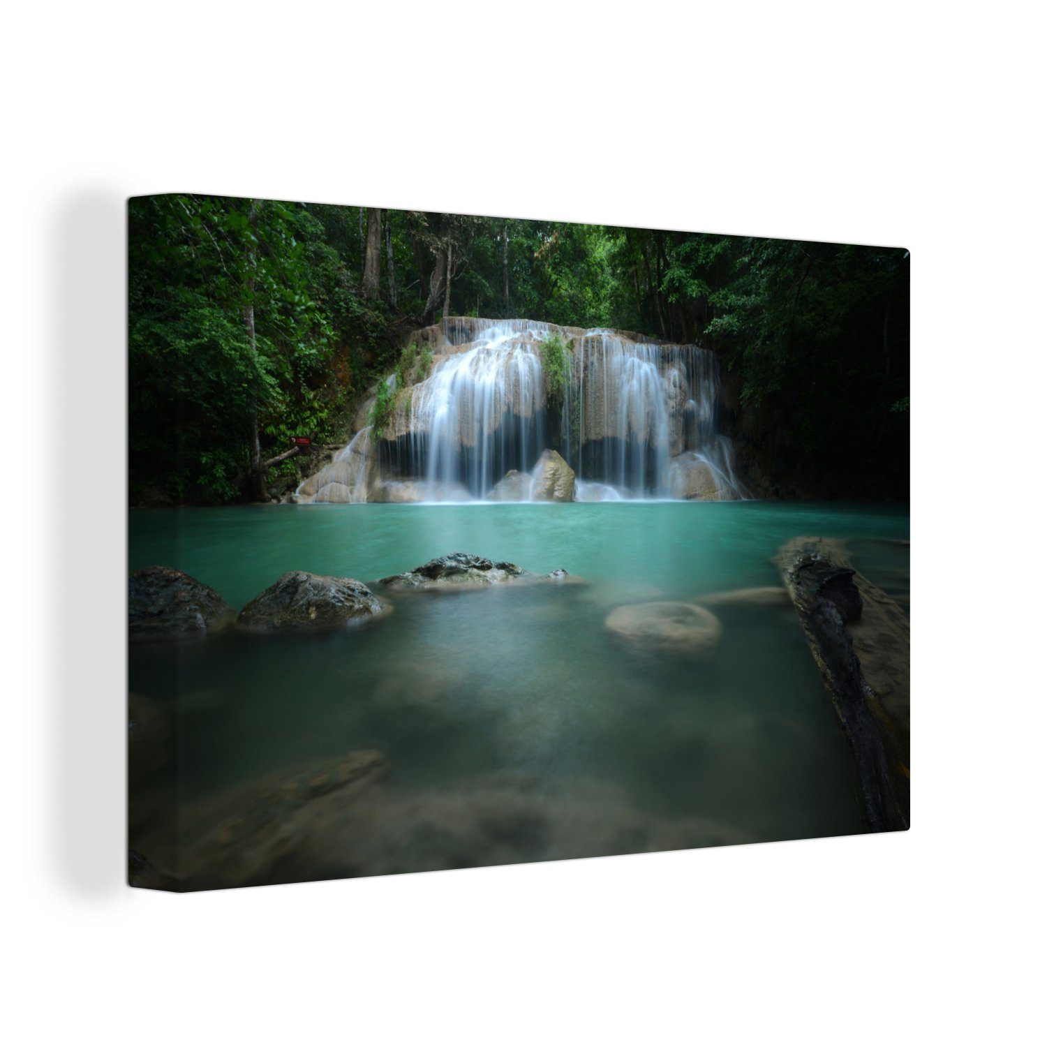OneMillionCanvasses® Leinwandbild Ein Wasserfall im Erawan-Nationalpark, Thailand, (1 St), Wandbild Leinwandbilder, Aufhängefertig, Wanddeko, 30x20 cm
