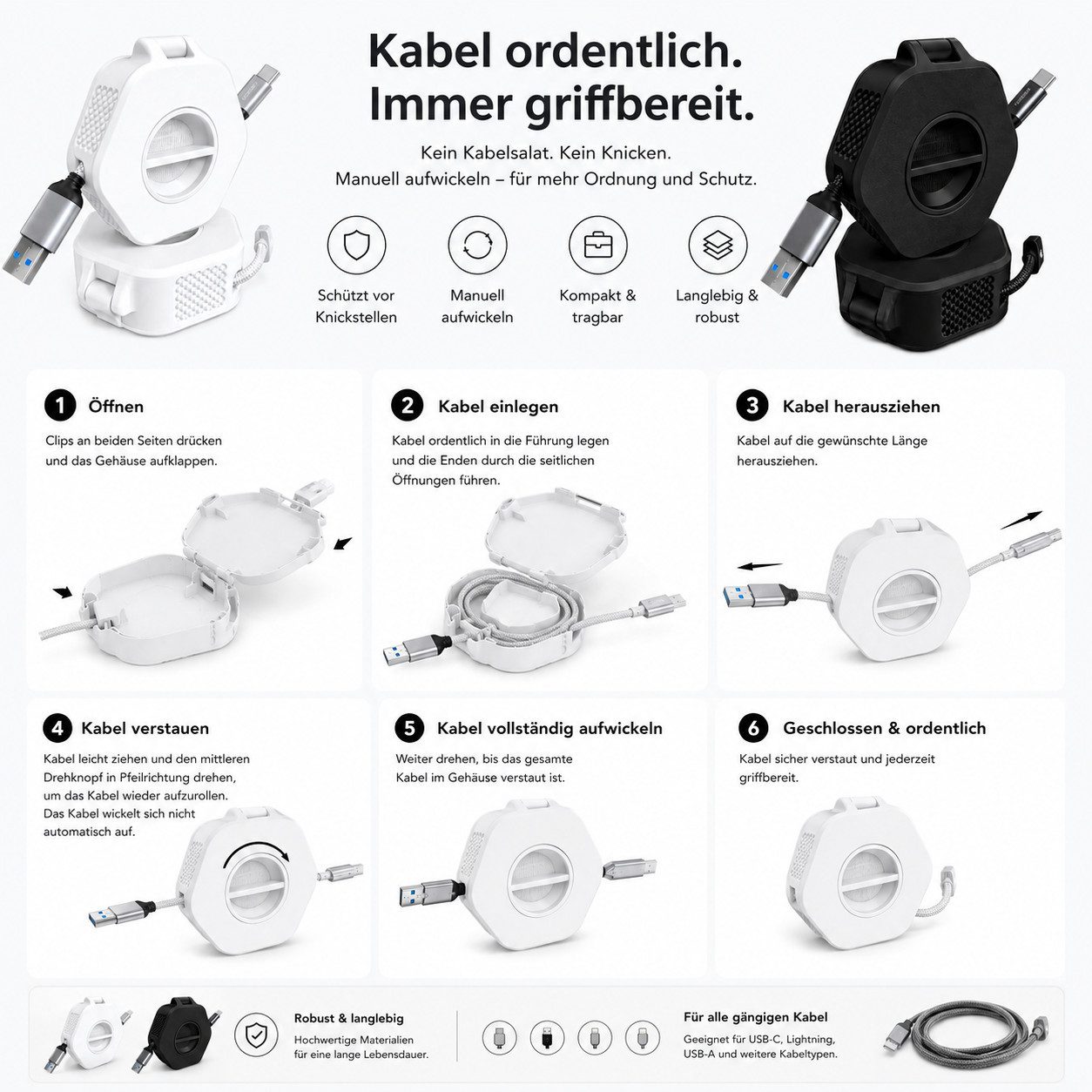 Alpha Electronics Organizer Kabelaufroller Universal (Spar-Set, 1 St., Sparset), Kompakte Kabelaufbewahrung für Schreibtisch Reisen & Home Office