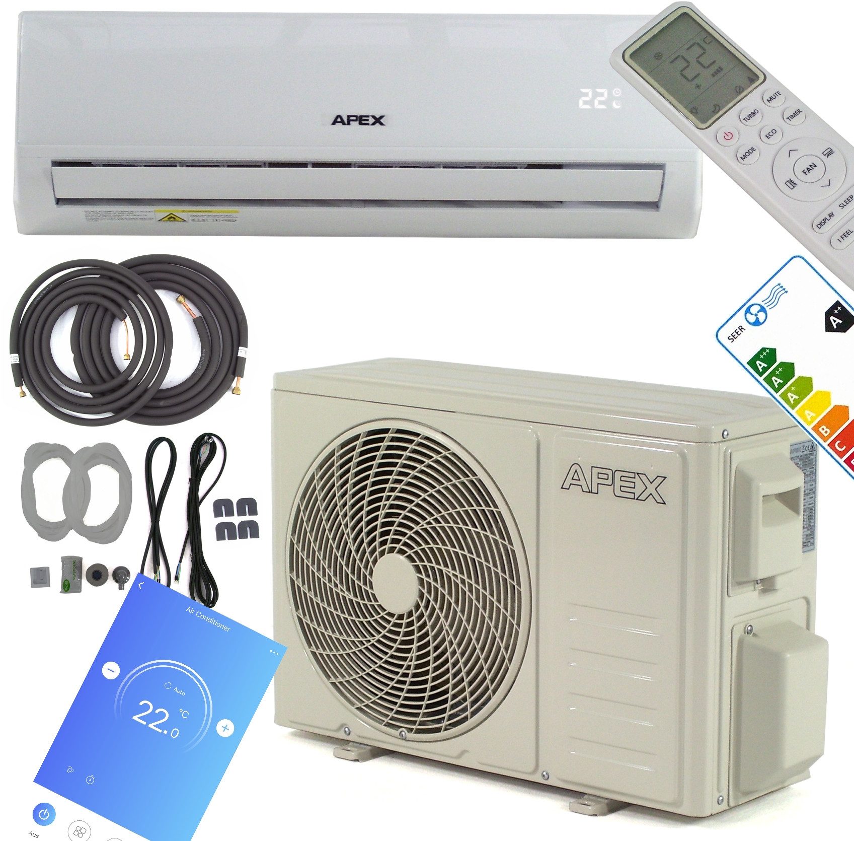 Apex Split-Klimagerät 4 in1 Klimaanlage Split Klimagerät 12000 BTU Heizfunktion 56189