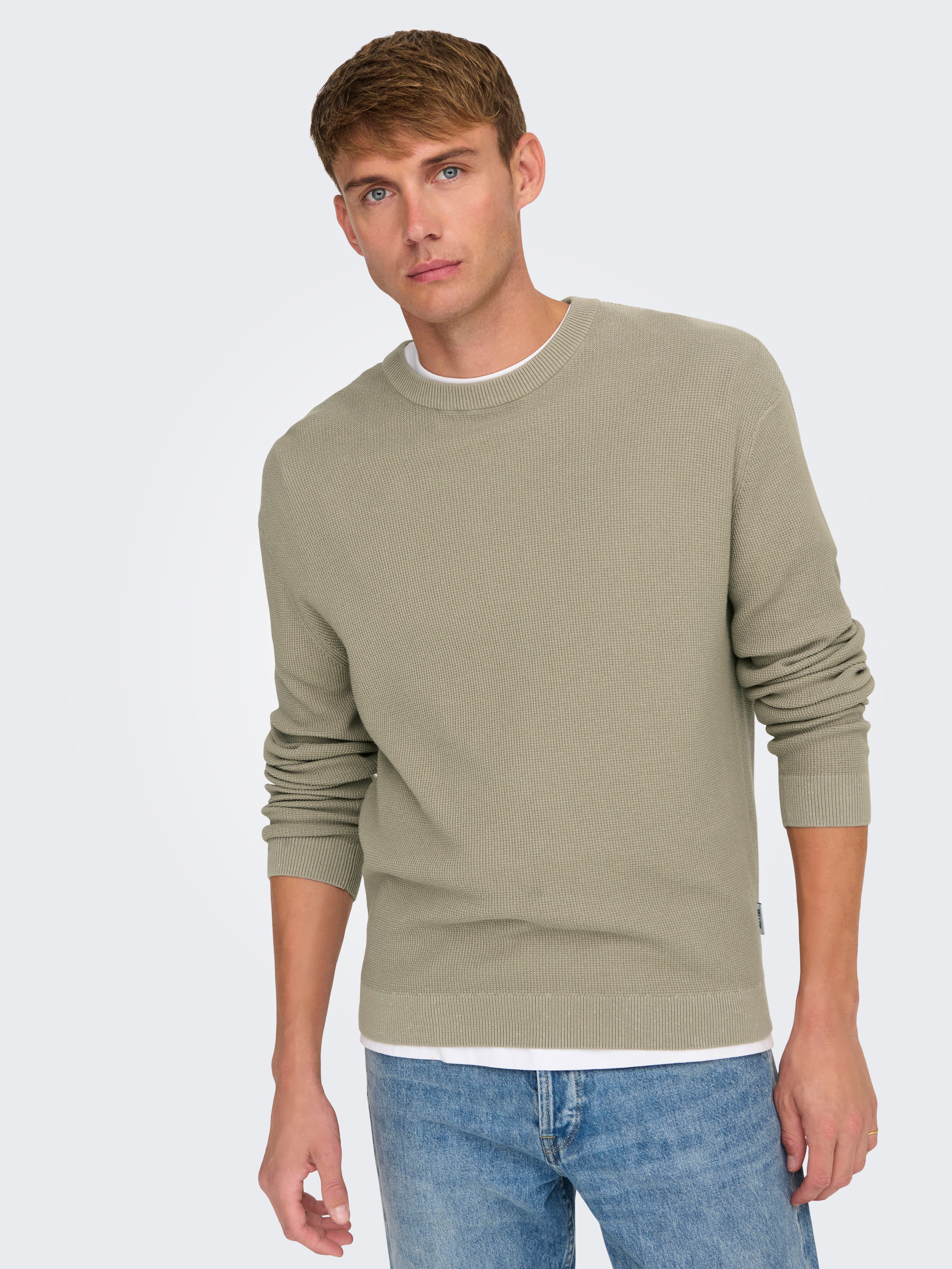 ONLY & SONS Rundhalspullover ONSTONY DS 12 LS WAFFLE CREW KNIT Baumwolle, r günstig online kaufen