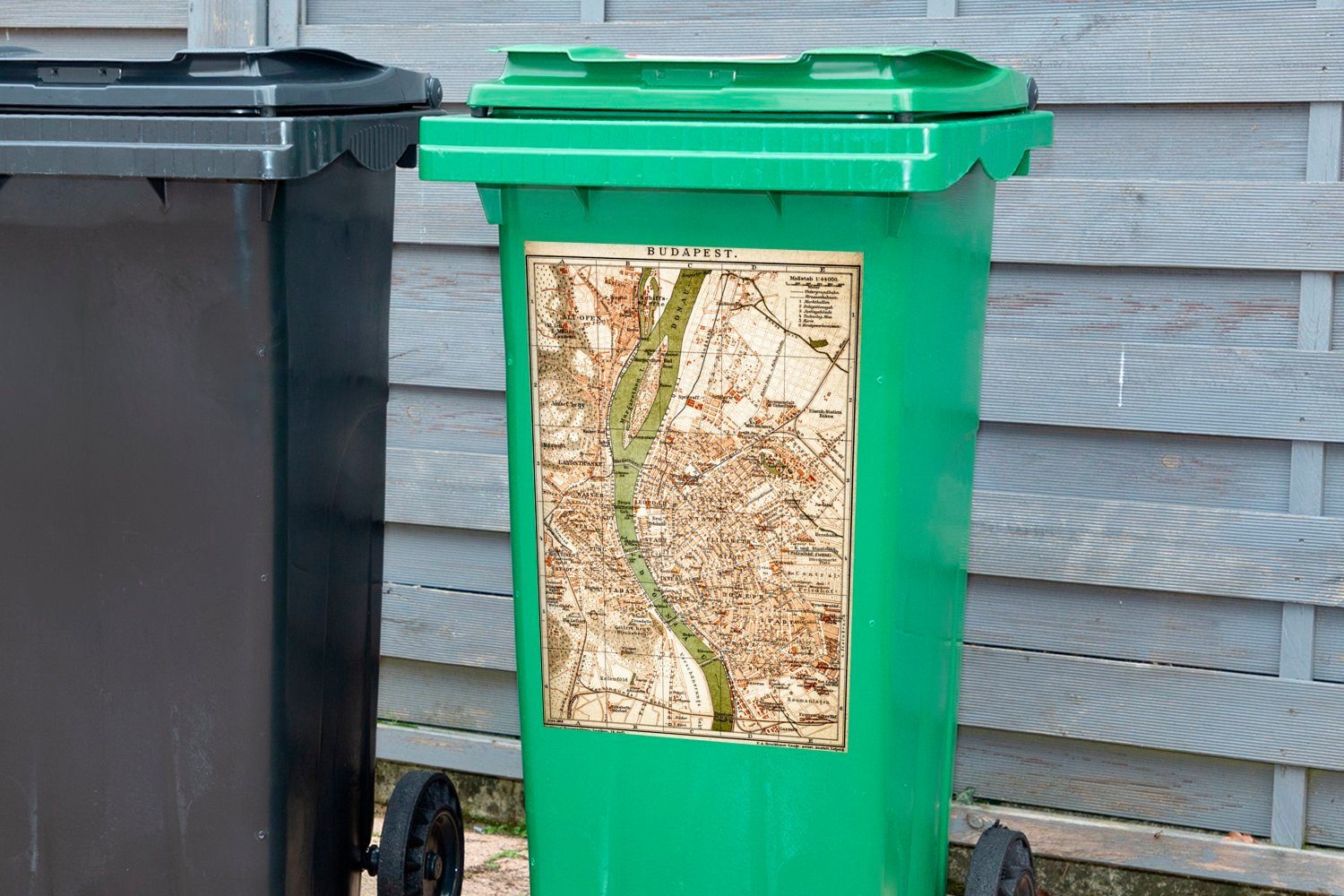 eines (1 Illustration St), Stadtplans Abfalbehälter Sticker, Container, Budapest Wandsticker von Mülleimer-aufkleber, Eine Mülltonne, MuchoWow