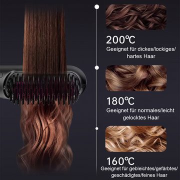 DOPWii Haarglättbürste Reise Akku Haarglättungsbürste,Überhitzungsschutzdesign, Haarpflege mit negativen Ionen,LED Anzeige