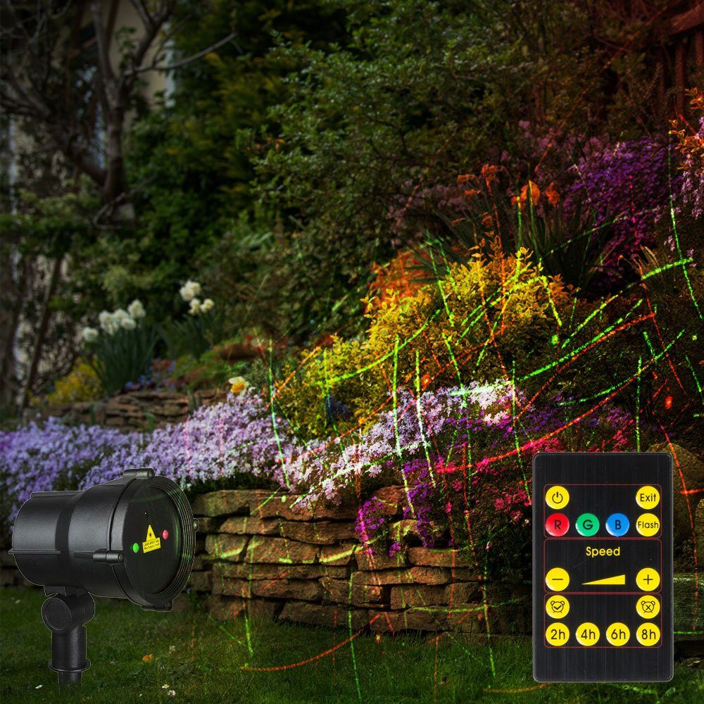 Globo Gartenstrahler, LED-Leuchtmittel fest verbaut, Farbwechsel, Rot, Grün, LED Außen Steck Leuchte Laser Garten Hauswand Licht Effekte | Strahler