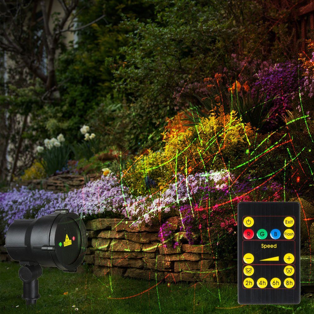 Globo Gartenstrahler, LED-Leuchtmittel fest verbaut, Farbwechsel, Rot, Grün,  LED Außen Steck Leuchte Laser Garten Hauswand Licht Effekte