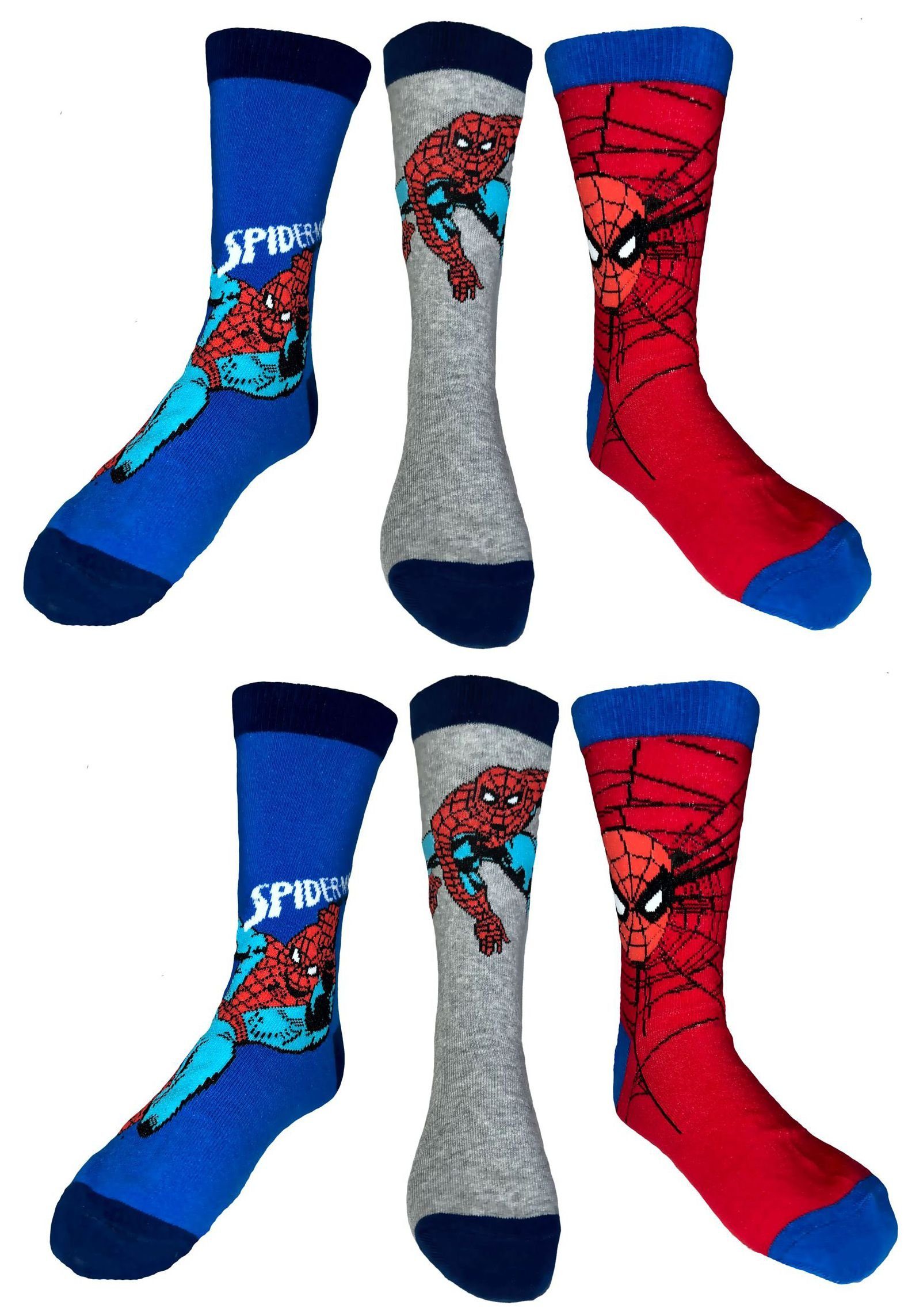 Spiderman Freizeitsocken 6X SPIDERMAN SOCKEN Kniestrümpfe Kindersocken 27/30 31/34 35/38 Spider-Man Marvel Logo