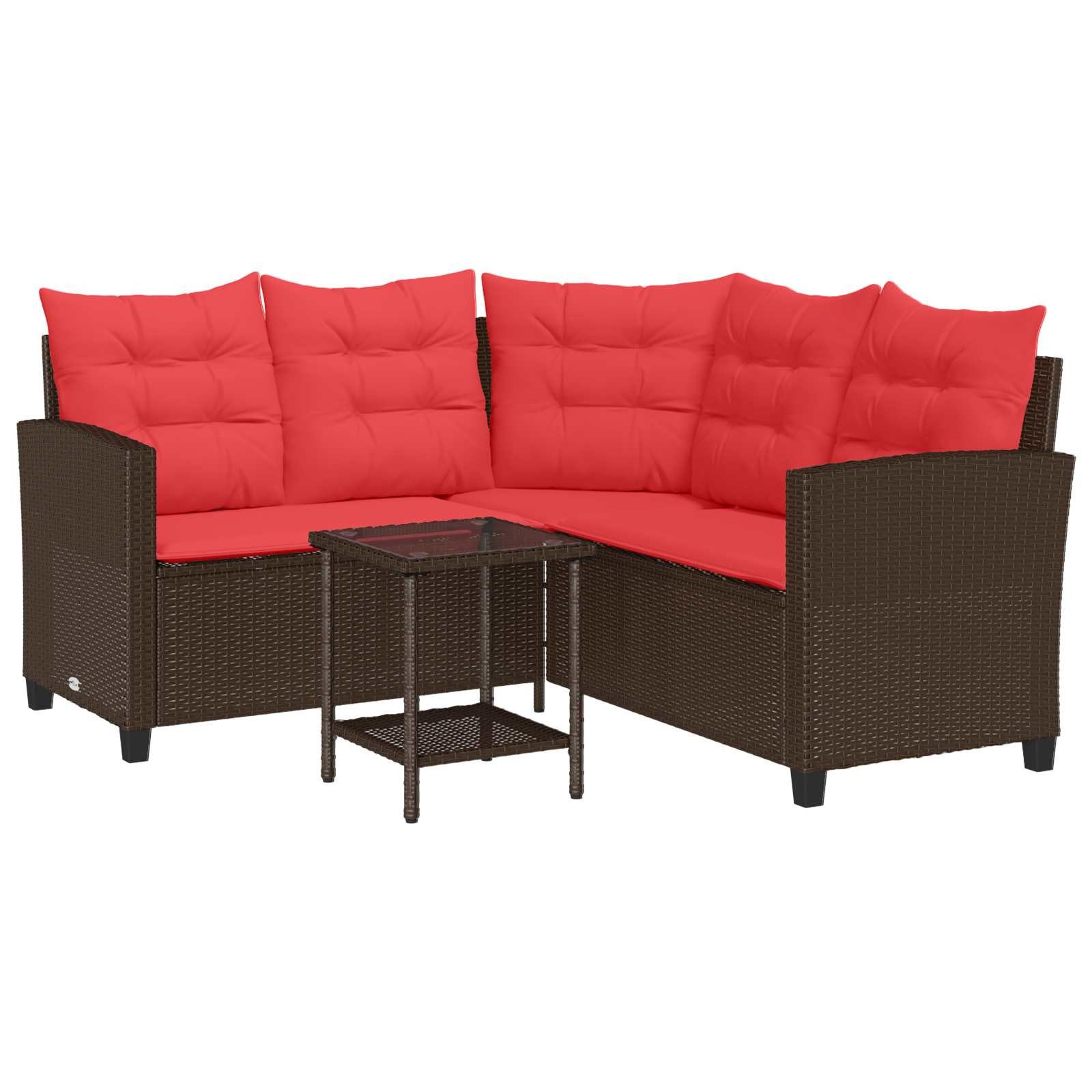 vidaXL Loungesofa Outdoor-Sofagarnitur mit Kissen 2 pcs Braun und Rot Poly-Rattan, 2 Teile