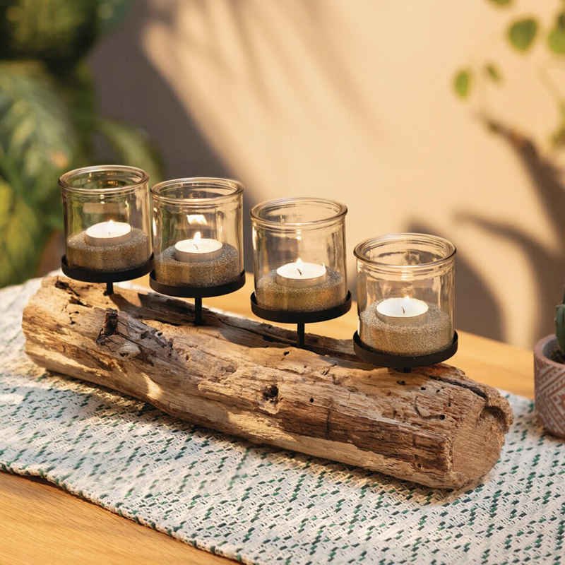 Home-trends24.de Kerzenhalter Kerzenhalter Kerzenständer Windlicht Teelichthalter Holz Natur