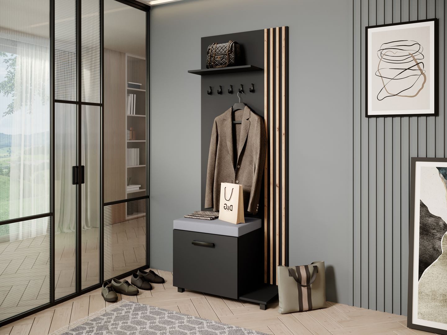 Beautysofa Garderobenschrank Garderobenschrank mit Aufhängern LIVIA (Mit eleganten Kleiderbügeln) mit Verschließbarer Schuhschrank