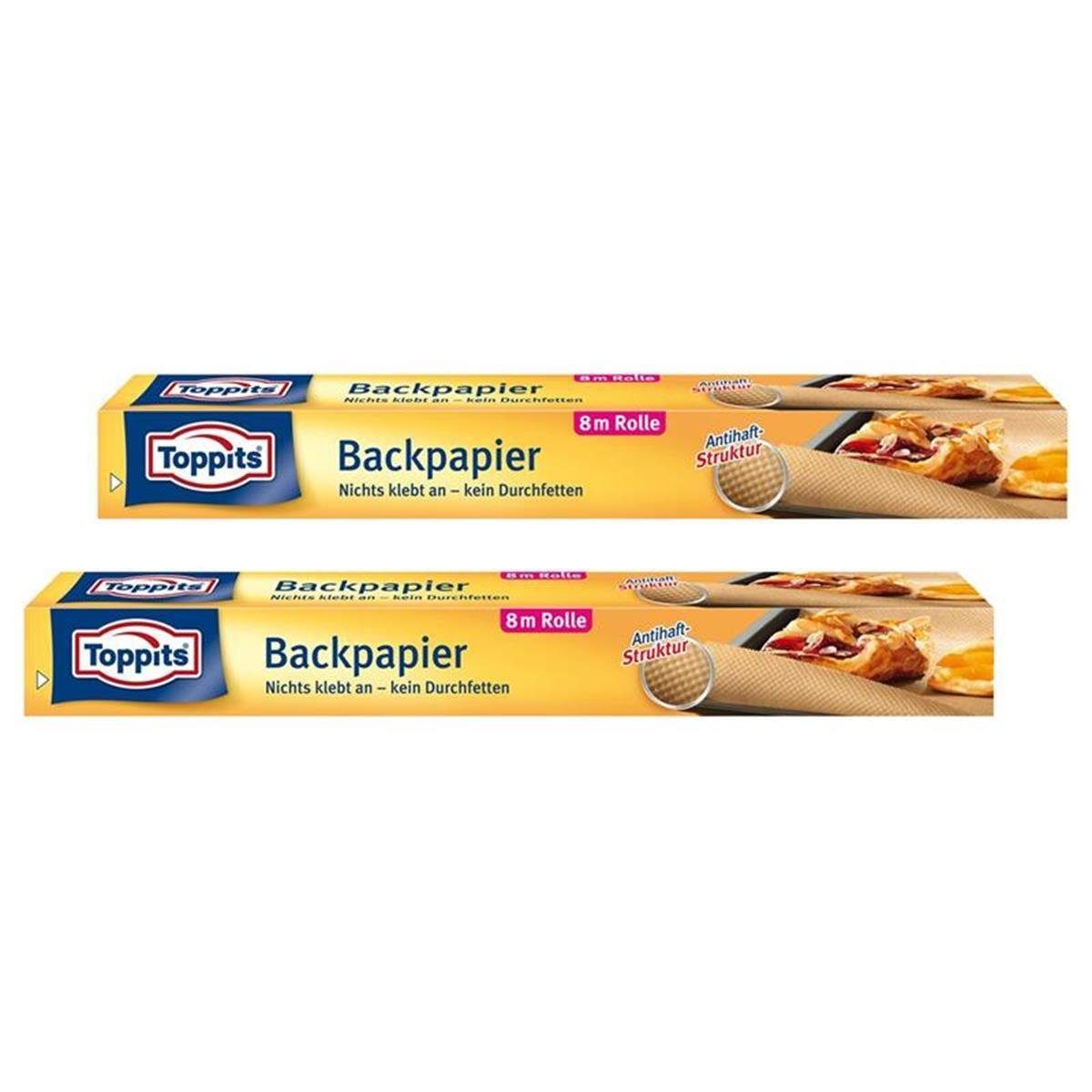 Toppits Küchenorganizer-Set Toppits Backpapier 8m Rolle 38cm breit Antihaft-StStruktur (2er Pack)