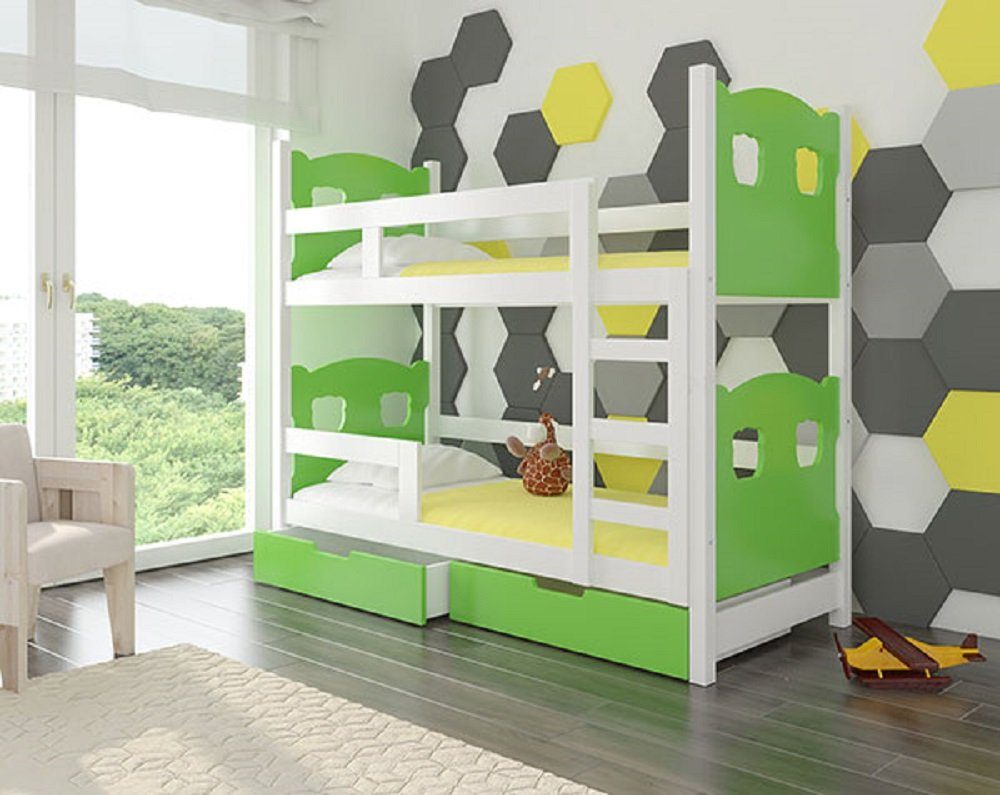 grün Farbe 2 weiß Feldmann-Wohnen Absetzungen: wählbar Kiefer mit MARABA Hochbett (Etagenbett Schlafgelegenheiten) /