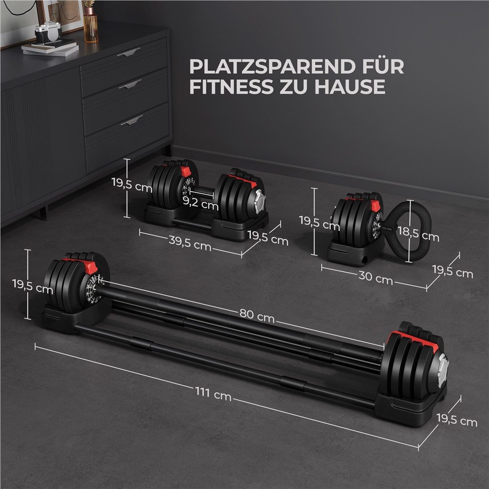 Yaheetech Hantel-Set, 3-in-1 Verstellbare Hanteln aus Kurzhantel & Kugelhantel & Langhantel