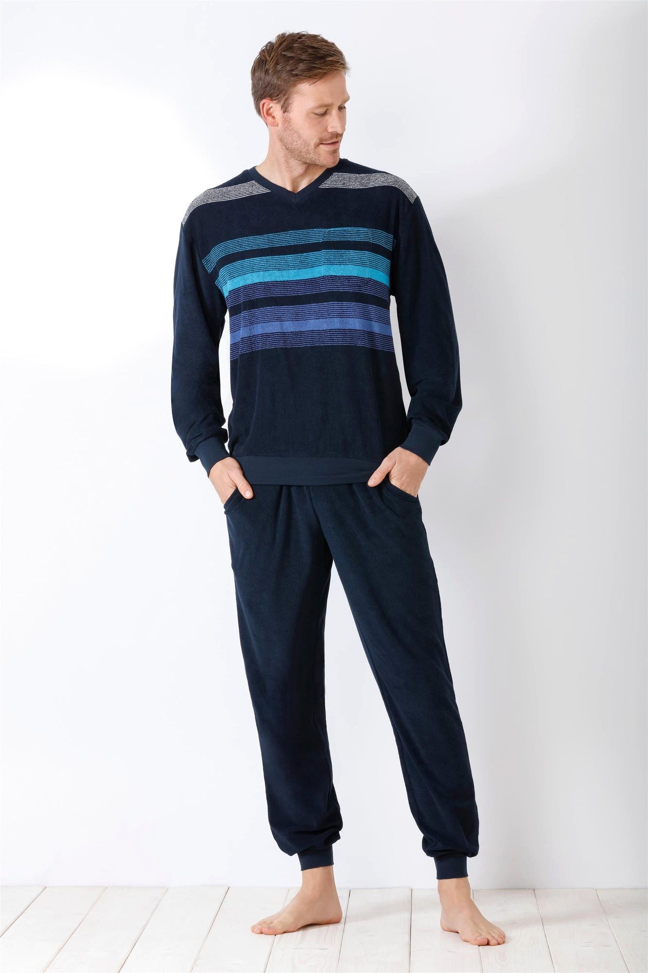 Hajo Schlafanzug Herren Schlafanzug mit Bündchen Klima-Frottee günstig online kaufen