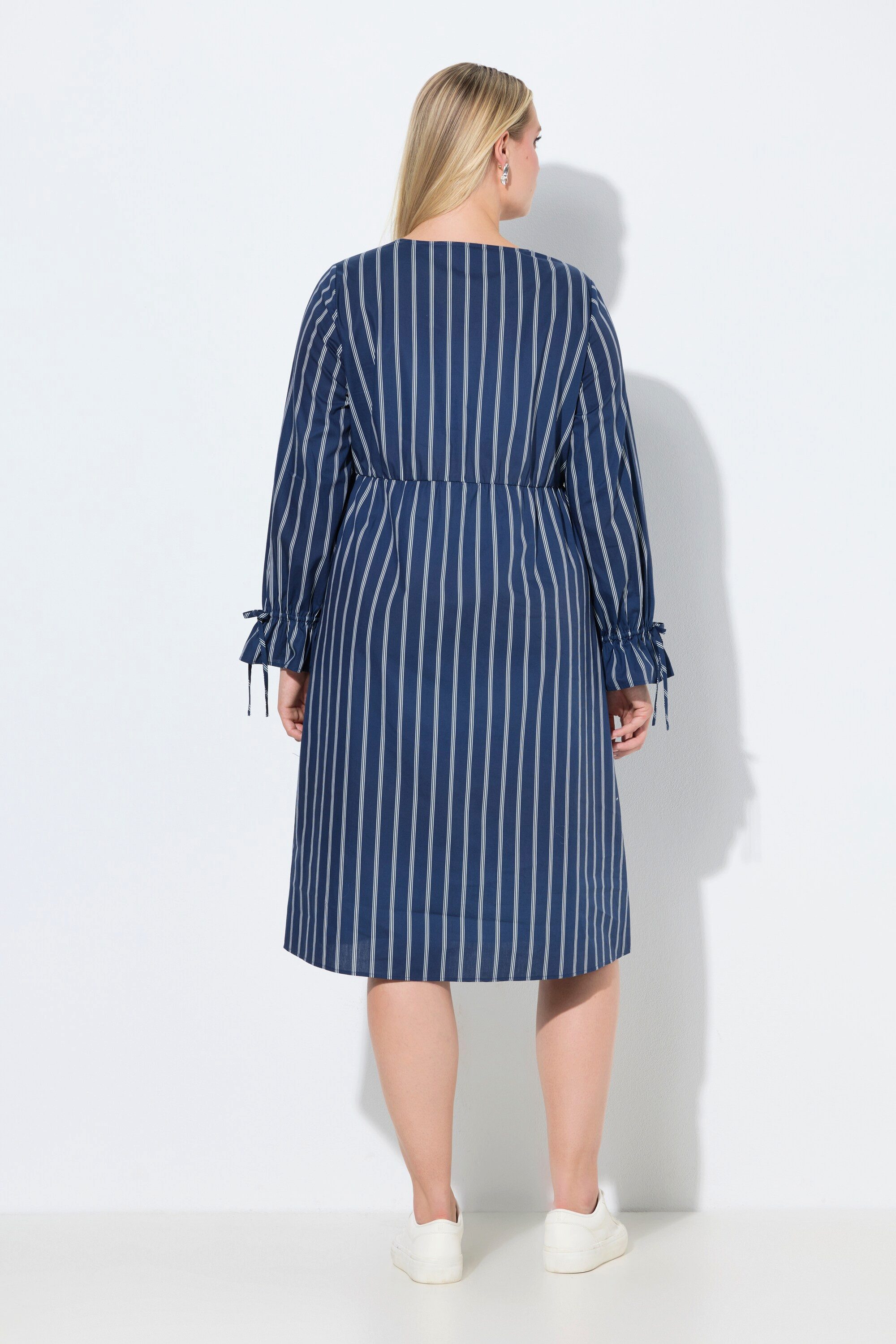 Ulla Popken Midikleid Kleid Streifen A-Linie V-Ausschnitt Langarm