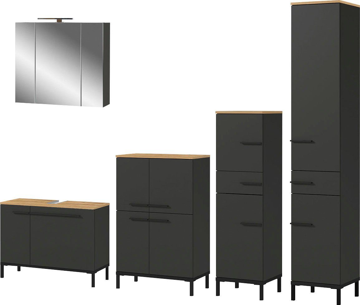 GERMANIA Badmöbel-Set Yonkers, Set bestehend aus Waschbeckenunterschrank, Spiegelschrank, Hochschrank