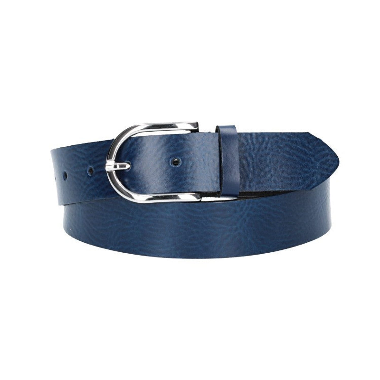 Ledergürtel 30mm in Blau, Marine mit Dornschließe in Silber