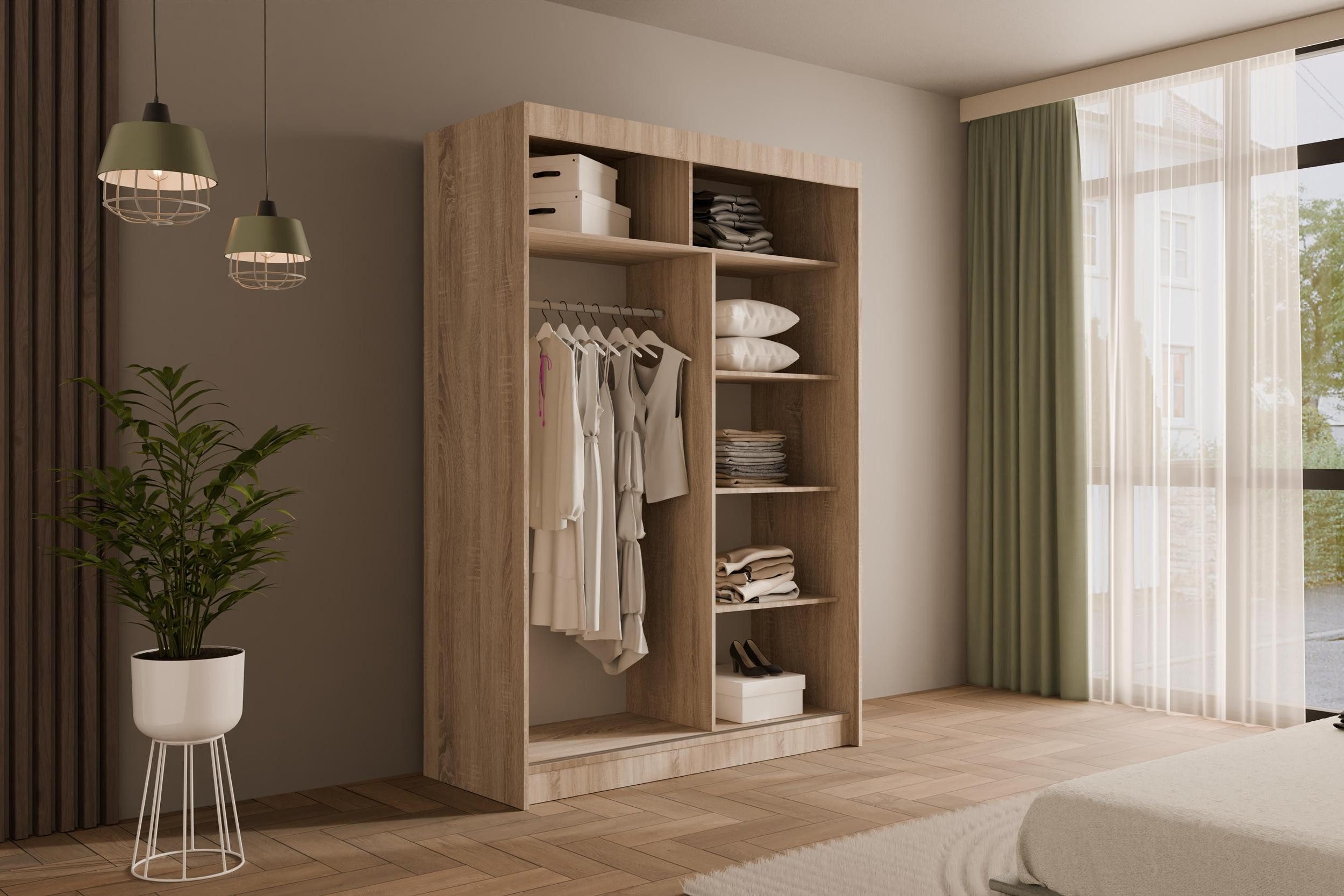 ALTDECOR Schiebetürenschrank VILANv2 (Kleiderschrank Garderobenschrank mit viel Stauraum Moderner Schrank) Vielseitiger Schwebetürenschrank Lamellen LED Beleuch – Bild 5 von 5