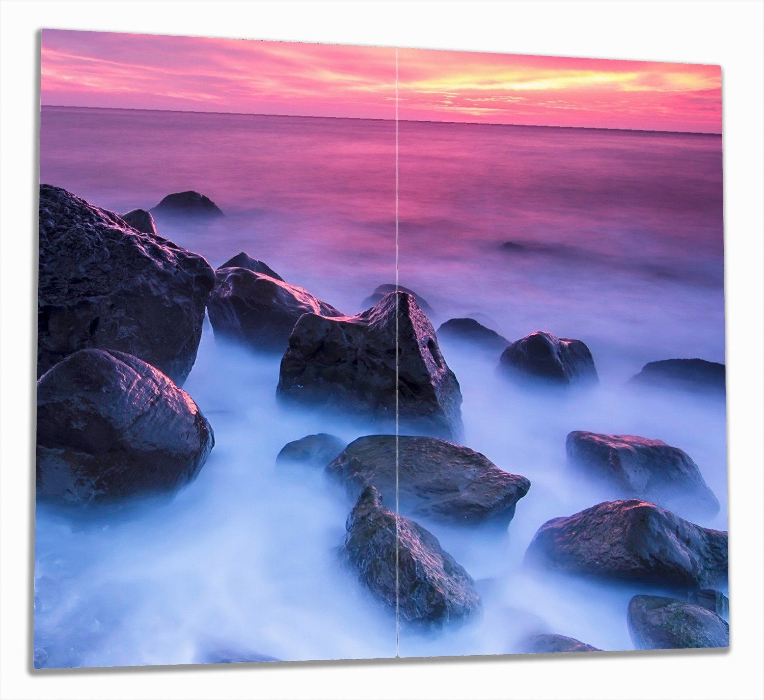 Wallario Herd-Abdeckplatte Felsen im Meer bei Sonnenuntergang, ESG-Sicherheitsglas, (Glasplatte, 2 tlg., inkl. 5mm Noppen), verschiedene Größen