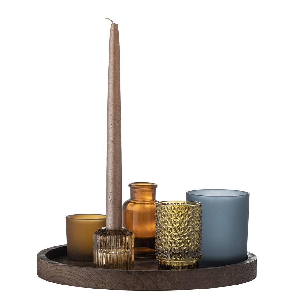 (6 Bloomingville Sanga Teelichthalter aus Holz St), Tablett mit Teelichthalter Kerzenhalter 30cm 5 Glas
