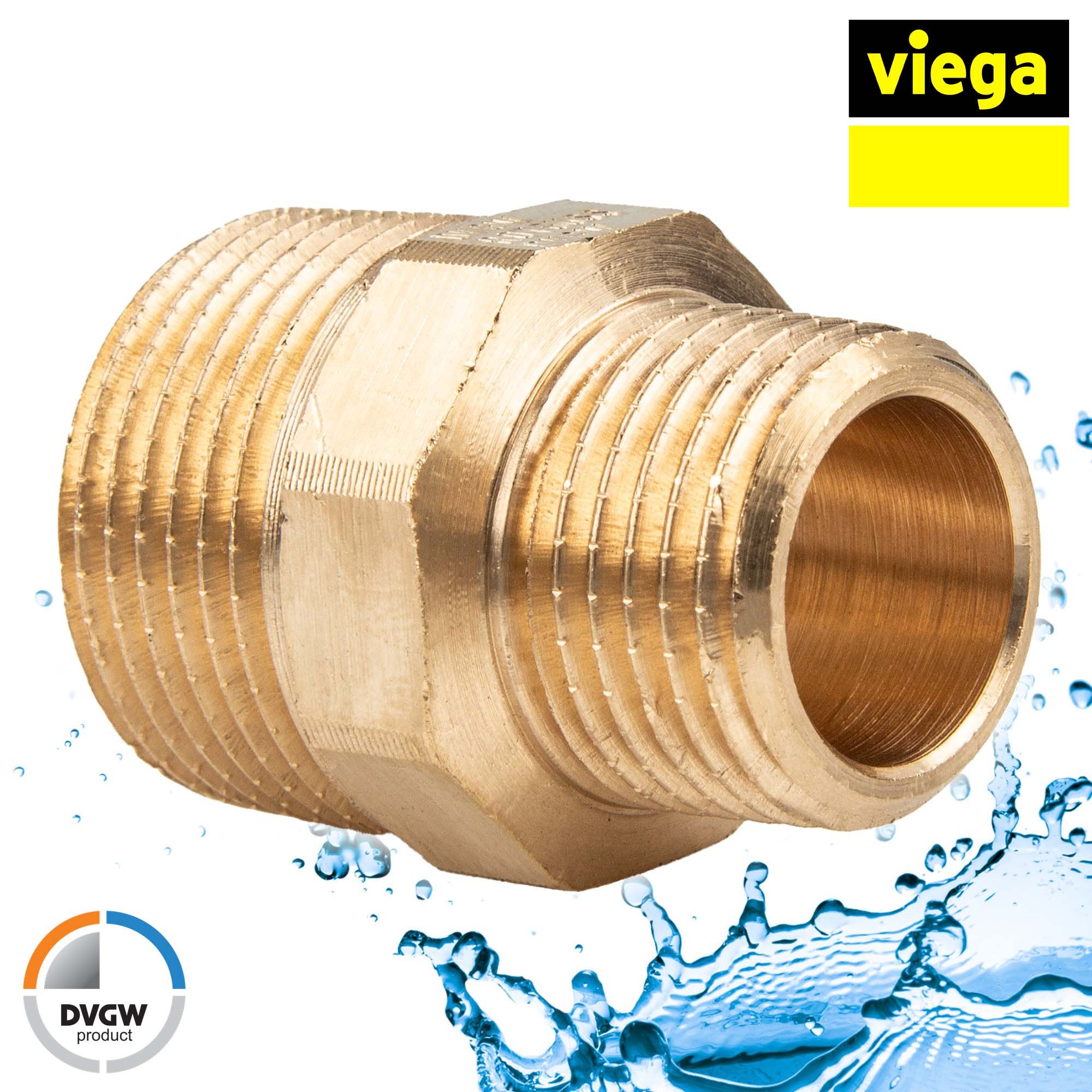 Viega Gewindefitting Rotguss Reduziernippel AG/AG Typ 3245 DVGW, 1/4 x 1/8 Zoll