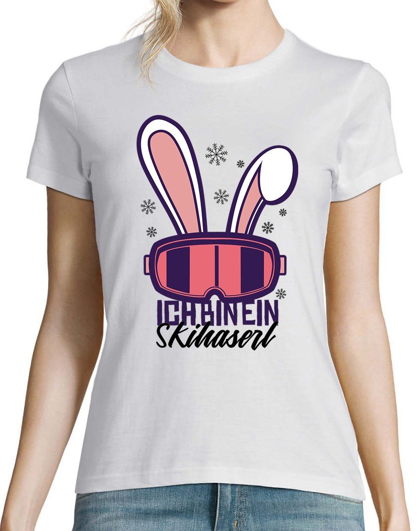 Youth Designz T-Shirt Ich Bin Damen Weiß Shirt Ski Ein mit Haserl Frontprint trendigem