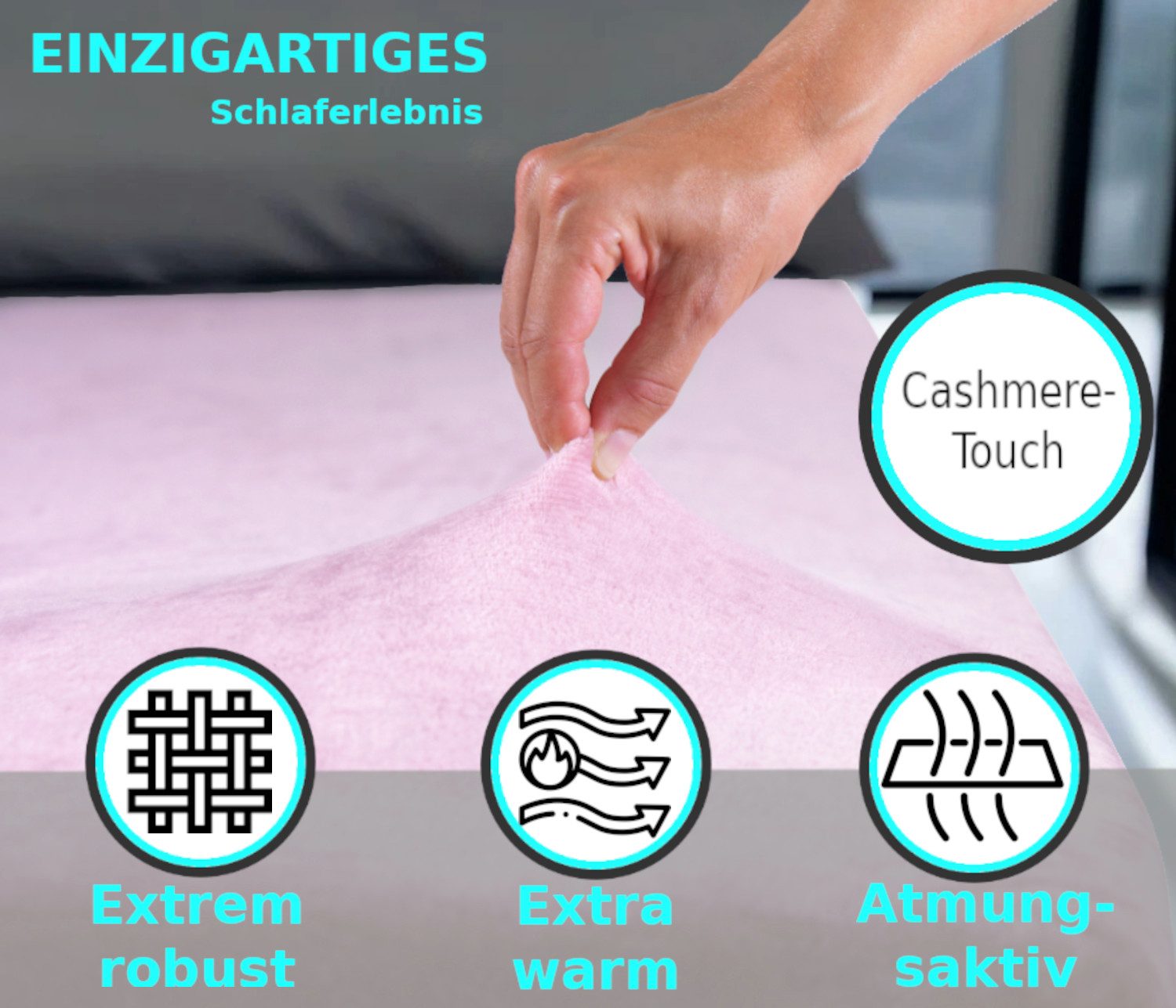 Malika Spannbettlaken Cashmere-Touch Fleece, warmes Winter-Spannbetttuch, Mikrofaser, Gummizug: rundum Gummizug, (2 Stück), Flauschig warmes Teddy Plüsch, Einfarbig