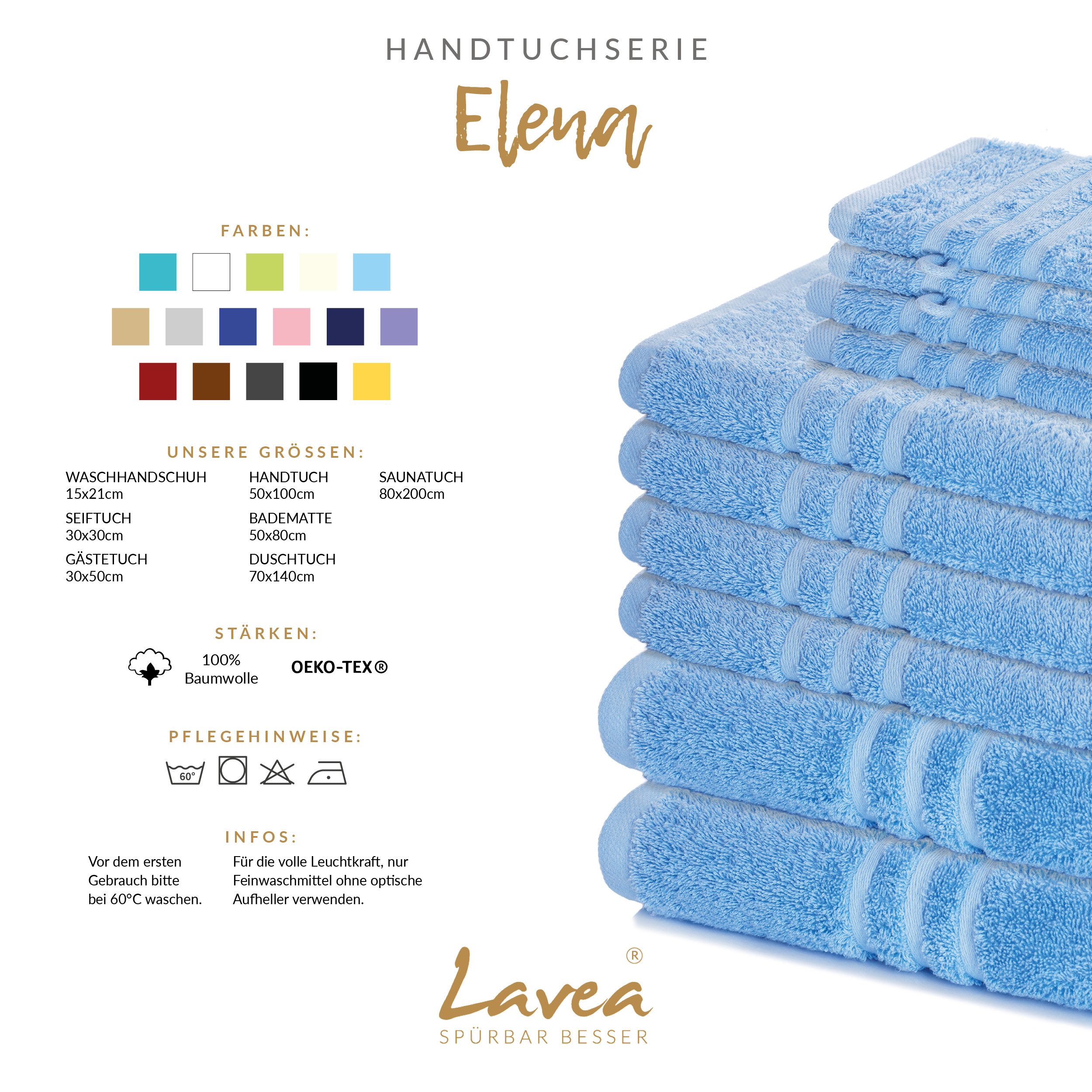 Lavea Badetuch Elena 2er Set Badetücher 100x150 cm, Duschtuch, 500 g/m² Frottier, weich & saugstark, pflegeleicht
