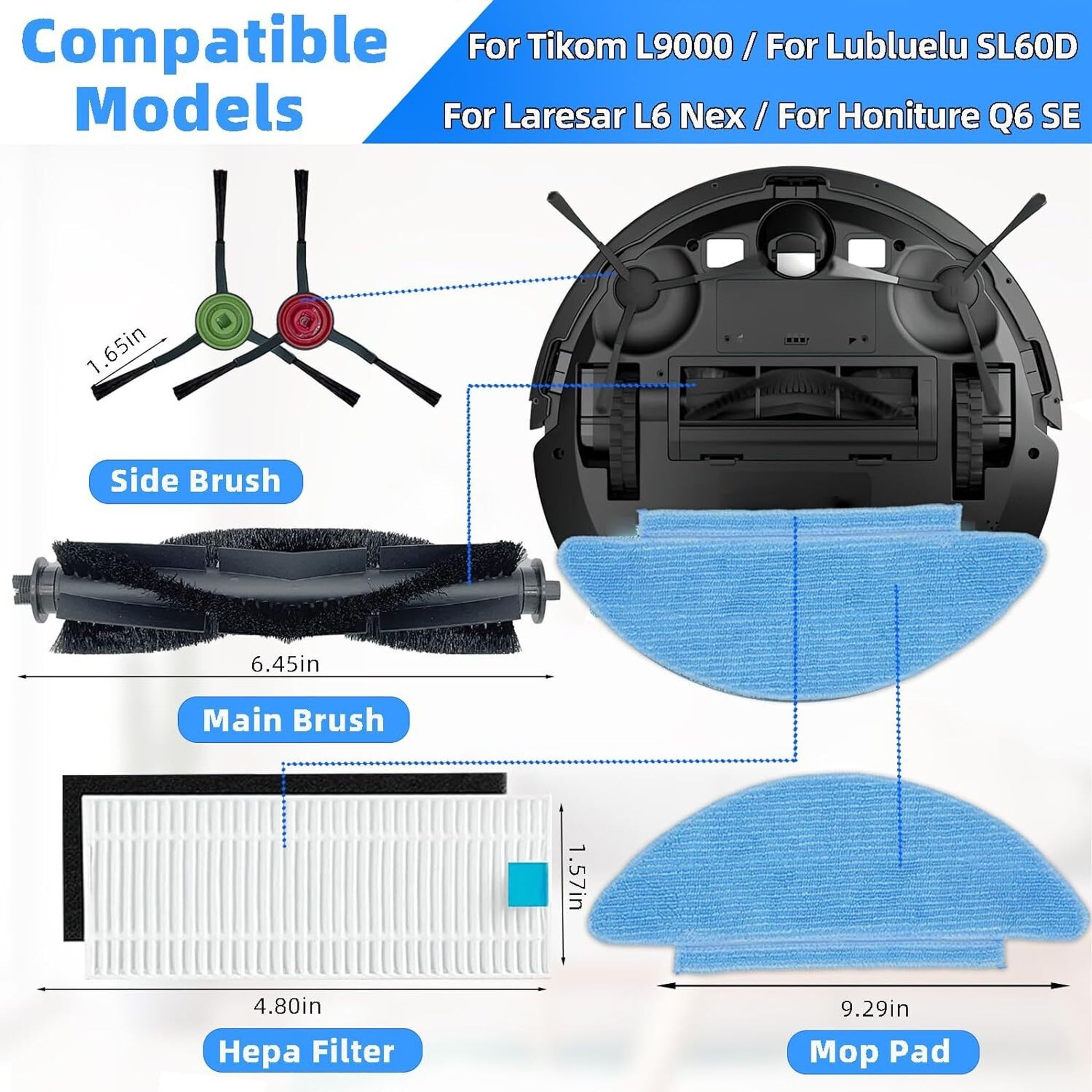 FELIXLEO Staubsaugerzubehörtasche Zubehoer Ersatzteile Set fuer Tikom L9000 Lubluelu SL60D HONITURE SE (1-tlg)