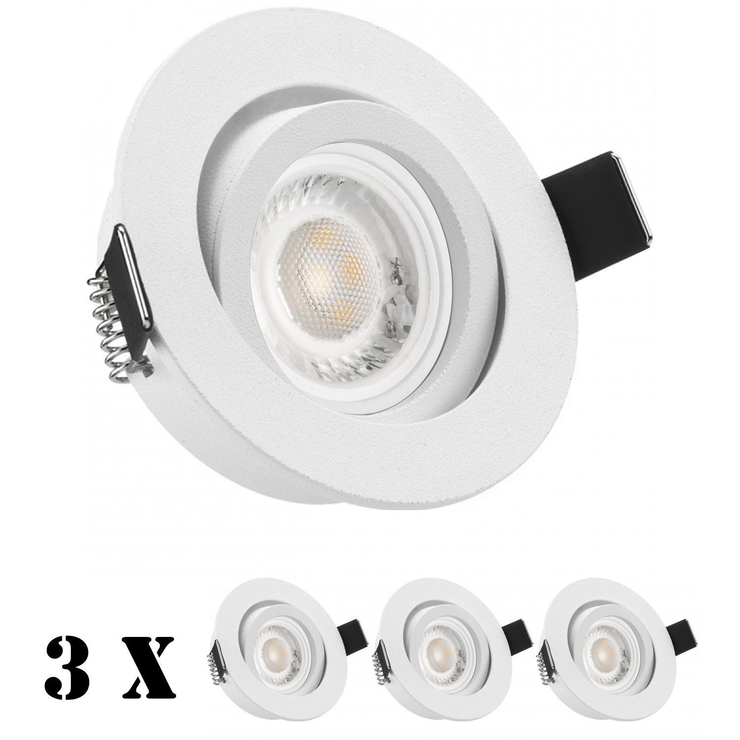 LEDANDO LED Einbaustrahler 3er LED Einbaustrahler Set extra flach in weiß matt mit 5W Leuchtmitte