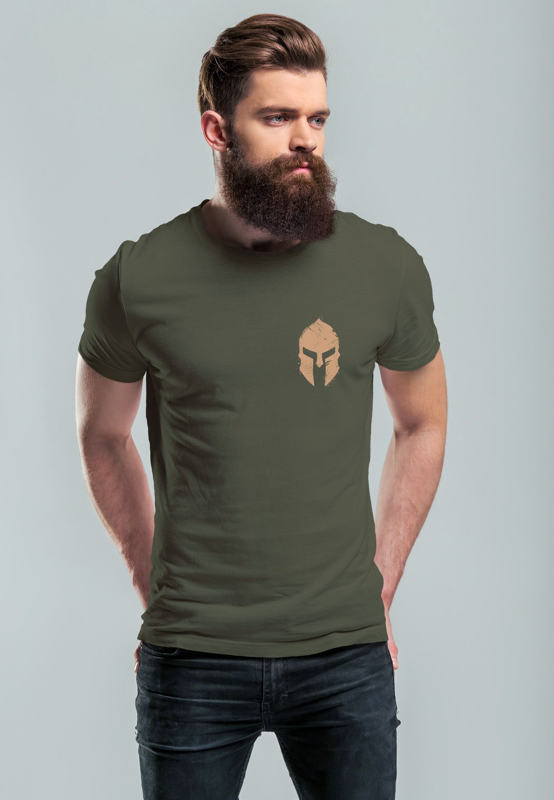 Neverless Print-Shirt Herren T-Shirt Sparta-Helm Spartaner Print mit Logo Gladiator army Print Warr Krieger