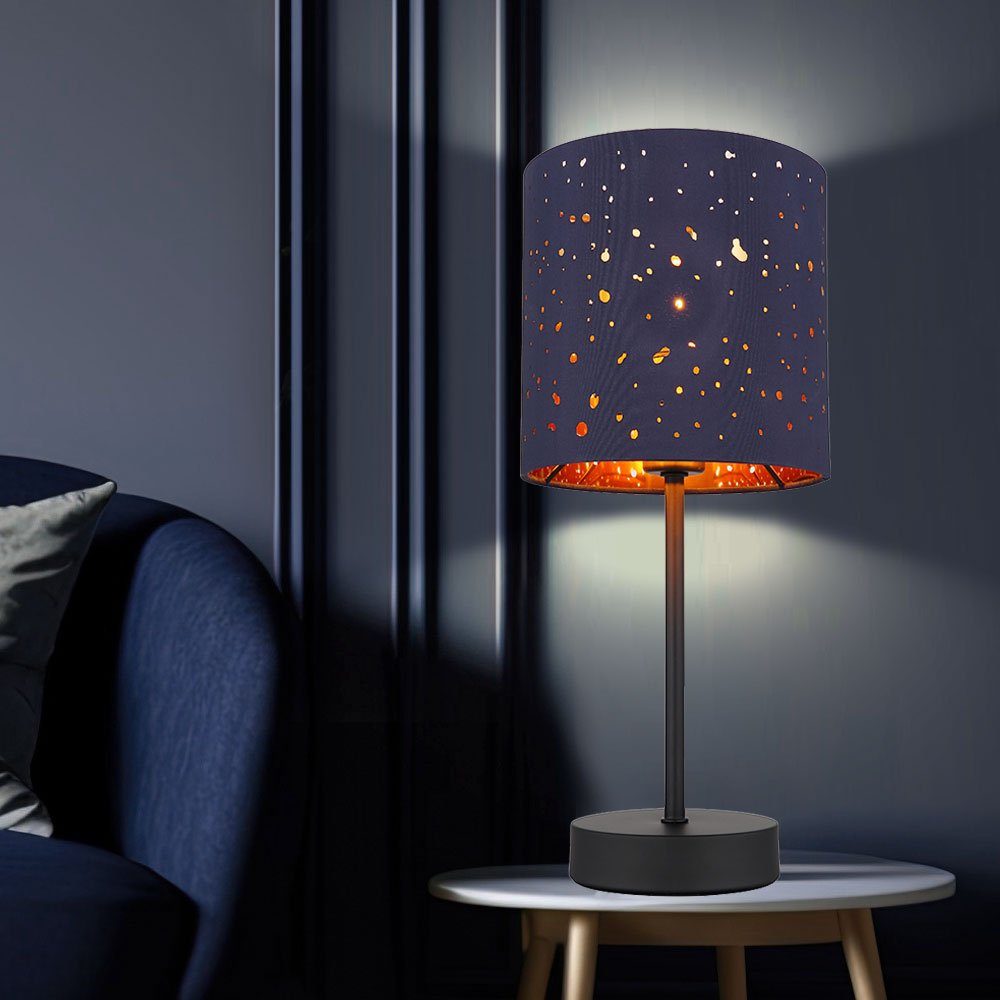 etc-shop LED Tischleuchte, Leuchtmittel nicht inklusive, Tischleuchte Schlafzimmerlampe Metall Textil Dekorstanzungen H 35 cm