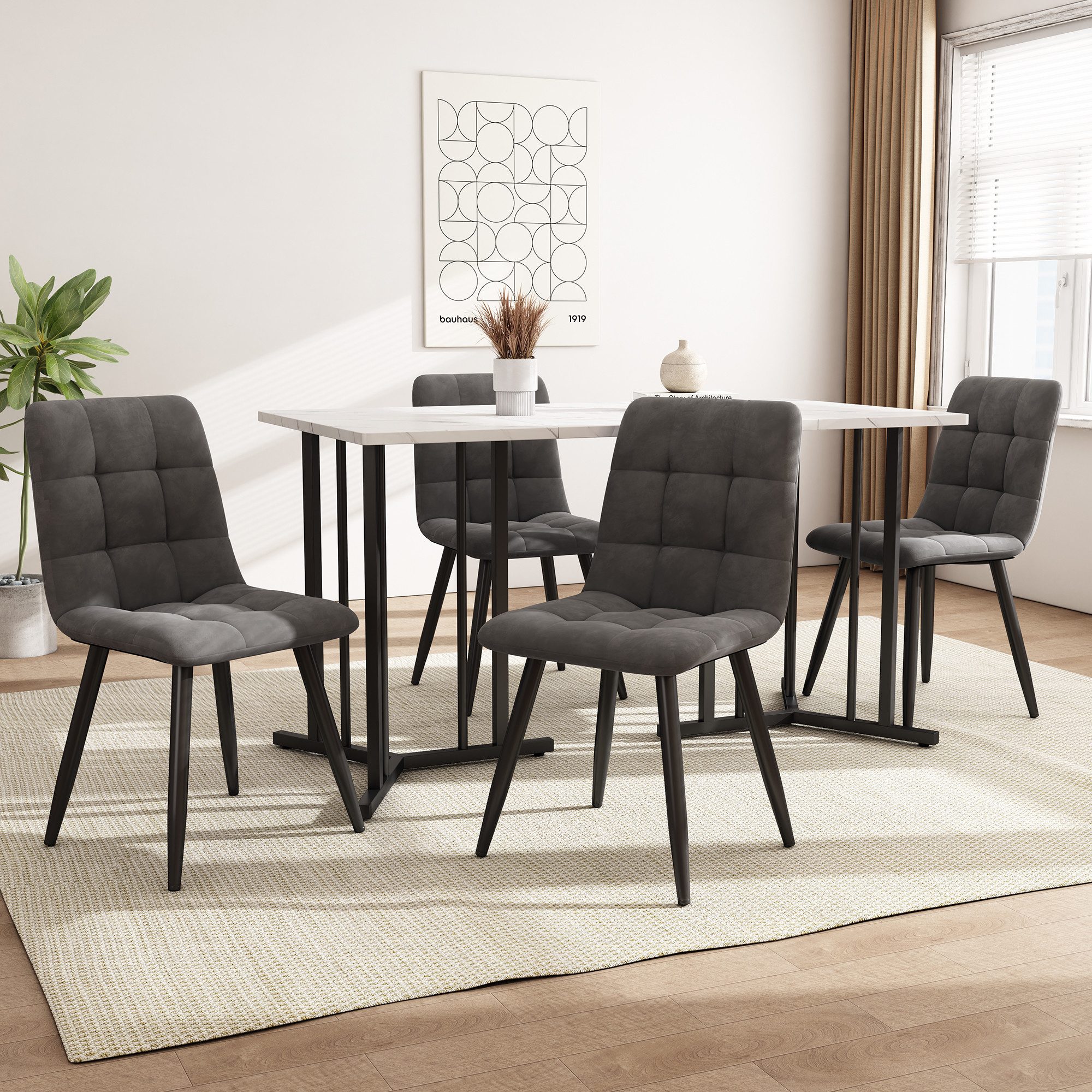 Flieks Essgruppe, (Set, 5-tlg., 1 Tisch mit 4 Stühlen), Esstisch mit 4 Stühlen Set Küchetisch Esszimmerstuhl Samt, Metallbeine