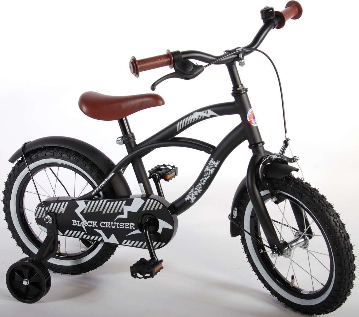 Volare Kinderfahrrad 14 Zoll Kinder Jungen Fahrrad Kinderrad Rad Bike Cruiser Schwarz 41401, 1 Gang, Rücktrittbremse, Stützräder