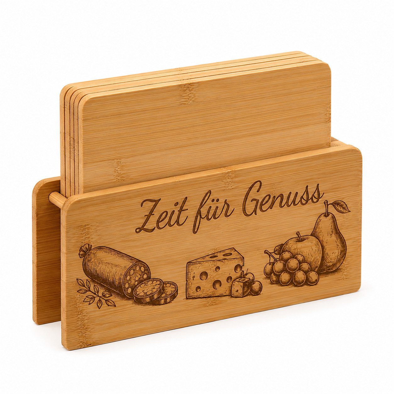 KESPER® Frühstücksbrett Brettchenständer mit 5 Frühstücksbrettchen, Bambus, (Brettchenständer mit 5 Frühstücksbrettchen, Bambus)