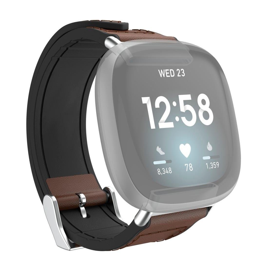 Hama Smartwatch-Armband 21cm, für braun Made und Versa Fitbit Fitbit for 20mm, Leder 3, Ersatzarmband Silikon, Sense