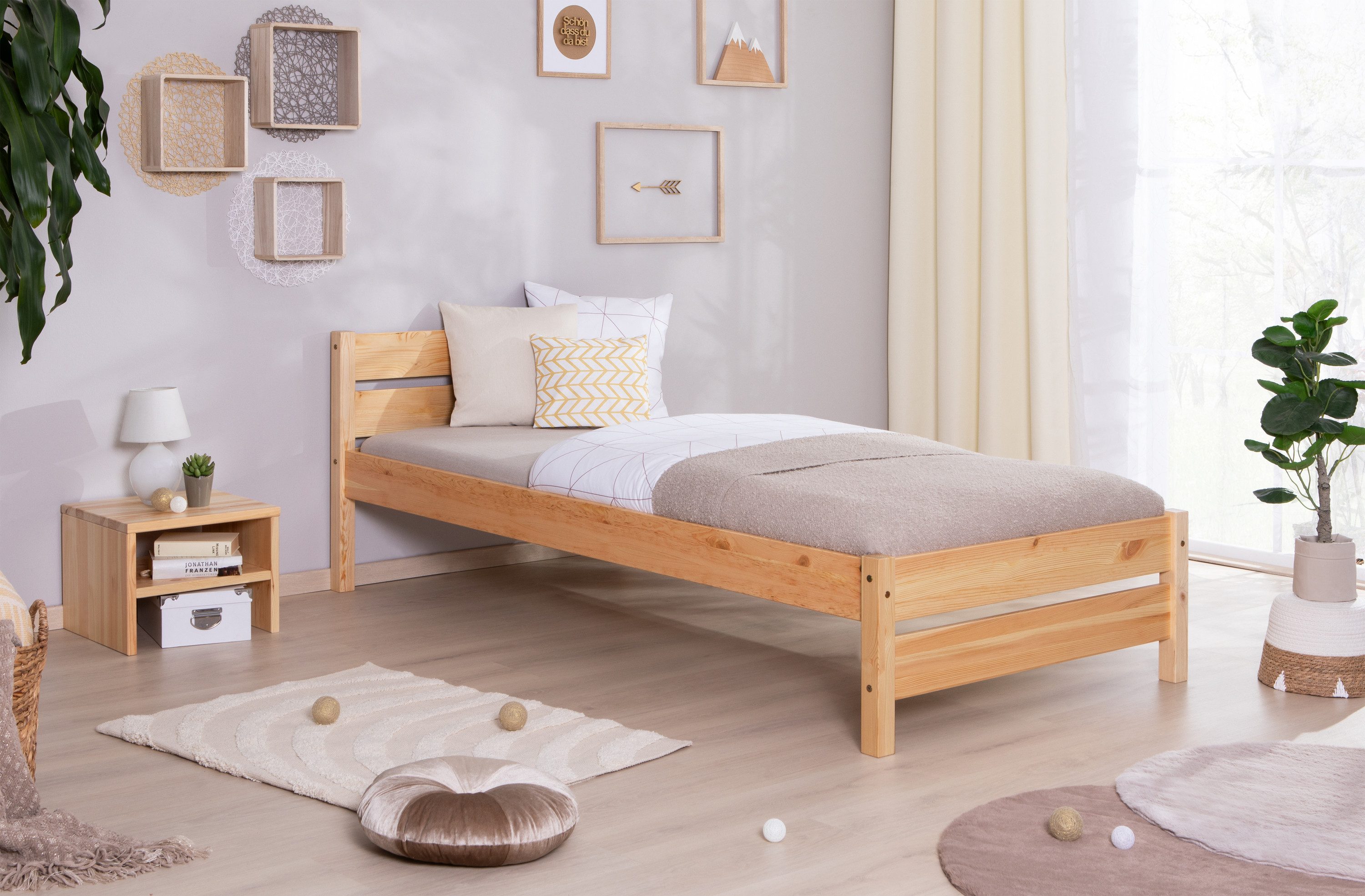 Ticaa Bettgestell Massivholz Einzelbett "Bora" Kiefer Natur