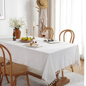 NUODWELL Tischdecke Unifarbene rechteckige Tischdecke aus Leinen mit Quasten