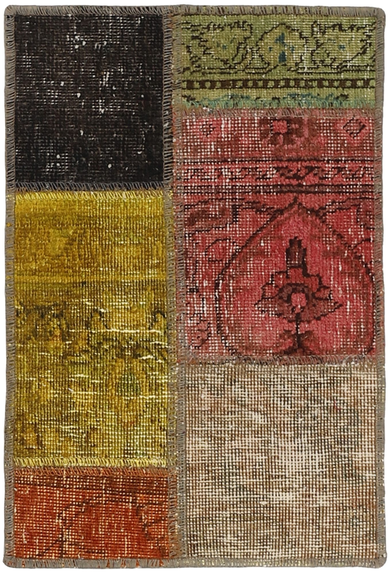 Wohnando Teppich MY-RUG Vintage Patch Work Floral & Ornamentiert 60x40cm, Rechteckig, Höhe: 10 mm, Handgeknüpfter Teppich,Handgesponnene Wolle, mit Naturfarben gegärbt