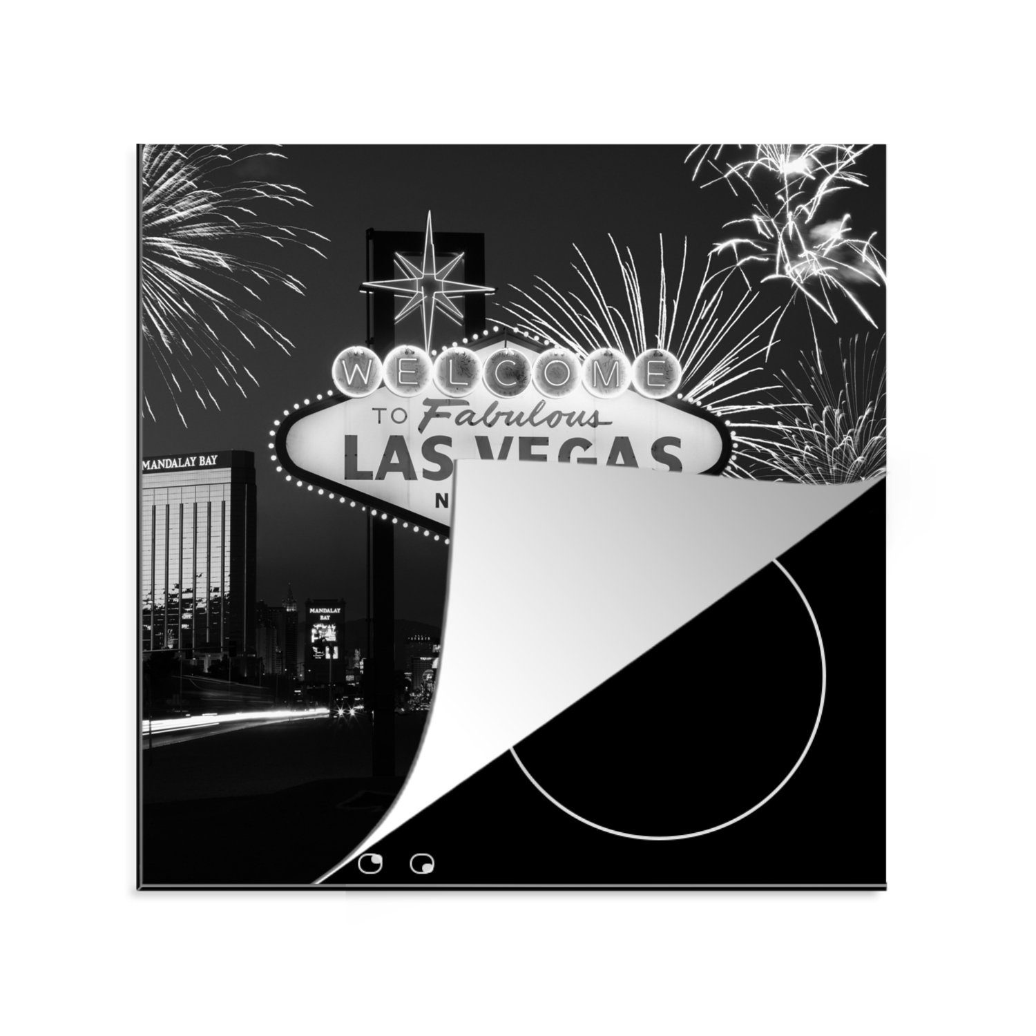 MuchoWow Herdblende-/Abdeckplatte Las Vegas Willkommensschild mit Feuerwerk, Vinyl, (1 tlg), 78x78 cm, Ceranfeldabdeckung, Arbeitsplatte für küche